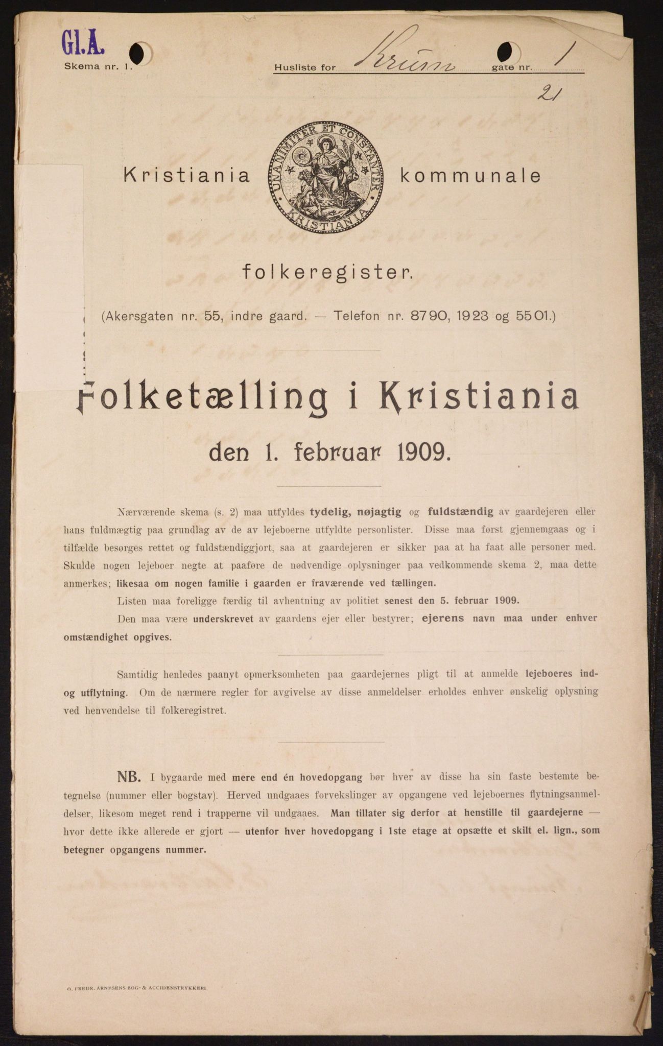 OBA, Kommunal folketelling 1.2.1909 for Kristiania kjøpstad, 1909, s. 50188