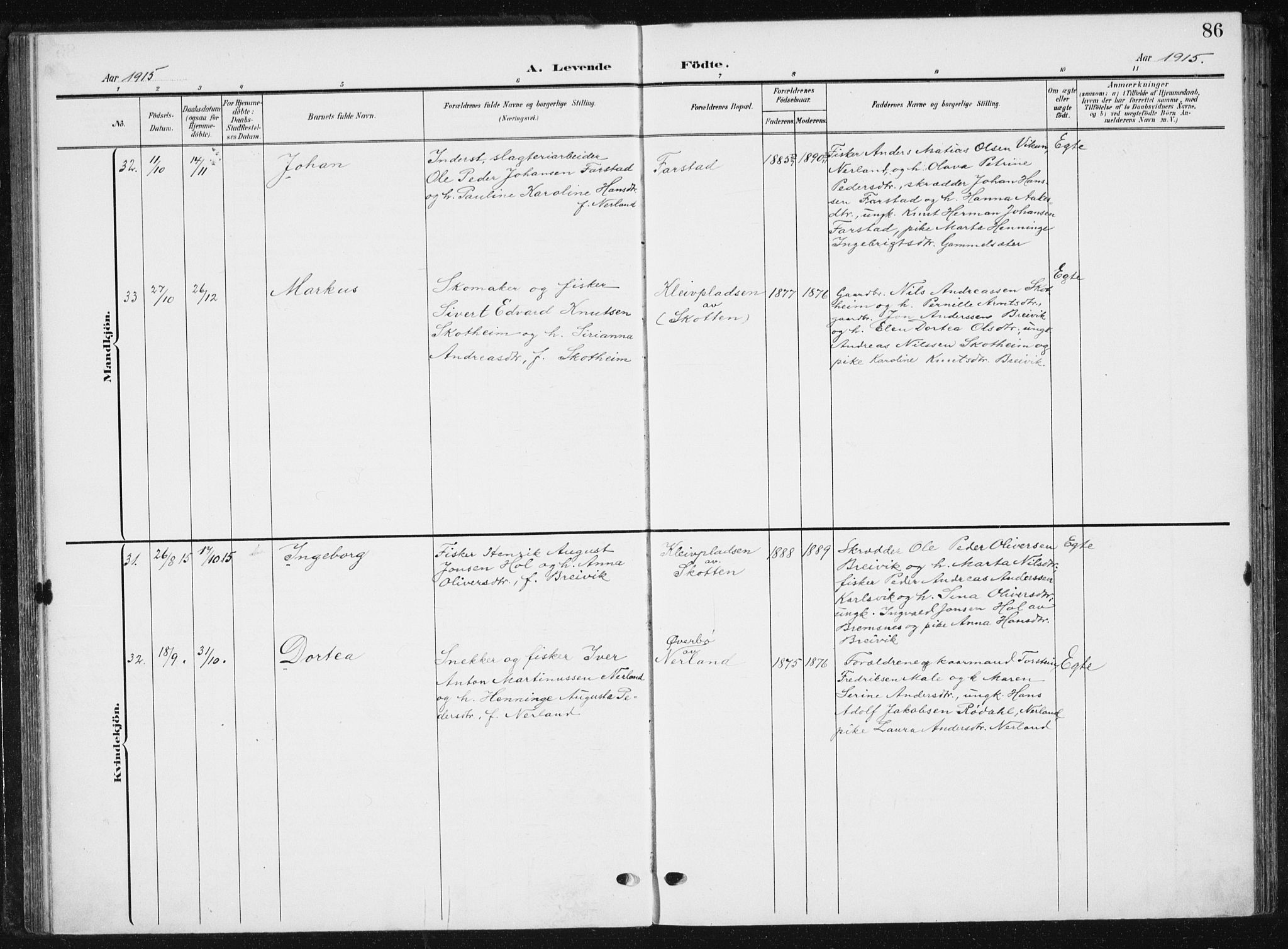 Ministerialprotokoller, klokkerbøker og fødselsregistre - Møre og Romsdal, AV/SAT-A-1454/567/L0784: Klokkerbok nr. 567C04, 1903-1938, s. 86