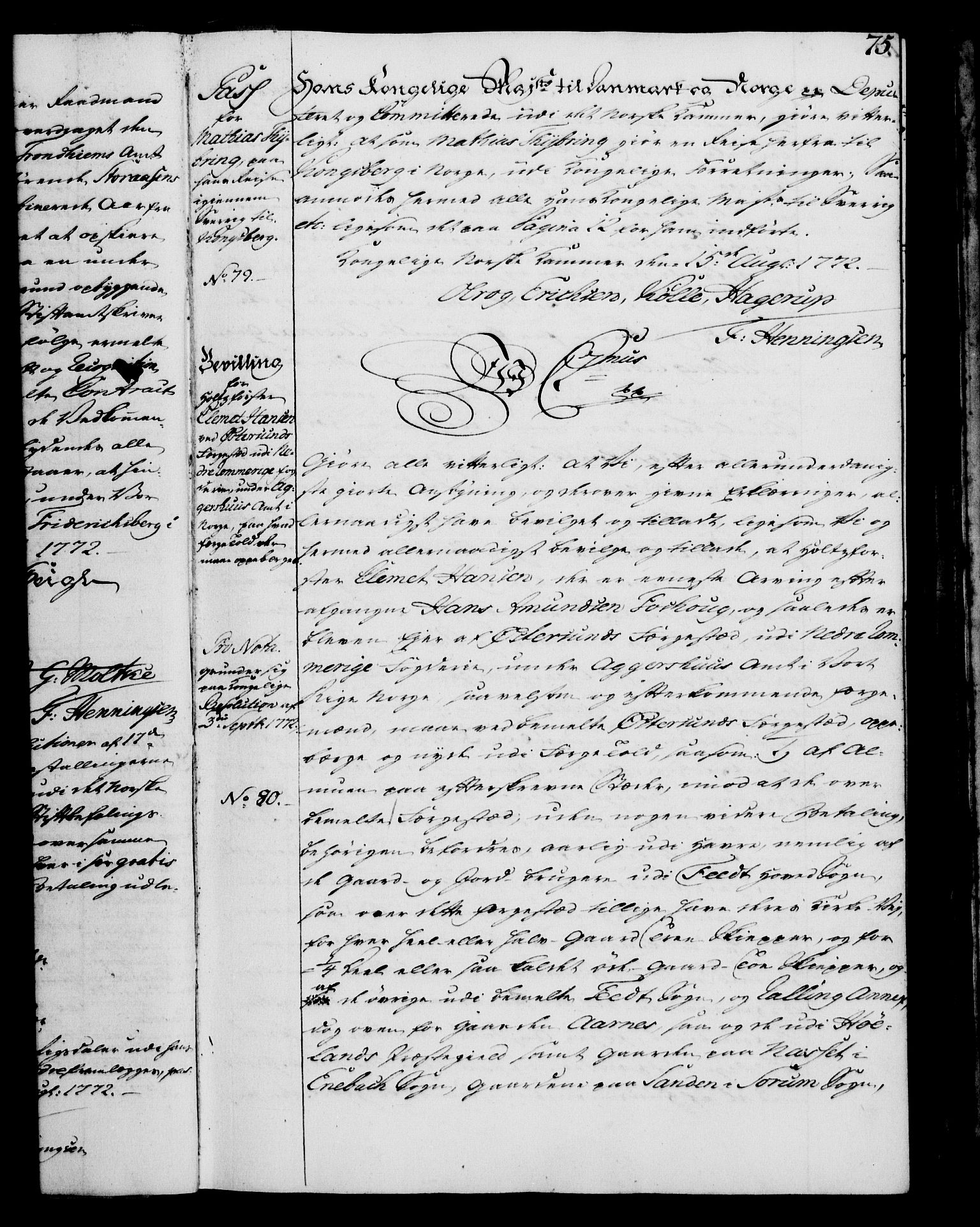 Rentekammeret, Kammerkanselliet, AV/RA-EA-3111/G/Gg/Gga/L0009: Norsk ekspedisjonsprotokoll med register (merket RK 53.9), 1771-1773, s. 75