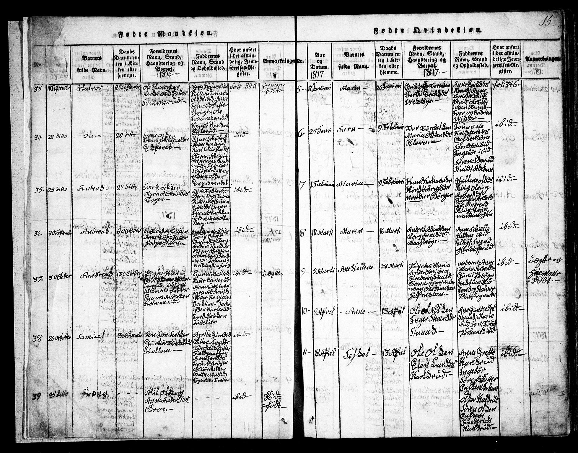Skiptvet prestekontor Kirkebøker, SAO/A-20009/G/Ga/L0001: Klokkerbok nr. 1, 1815-1838, s. 15