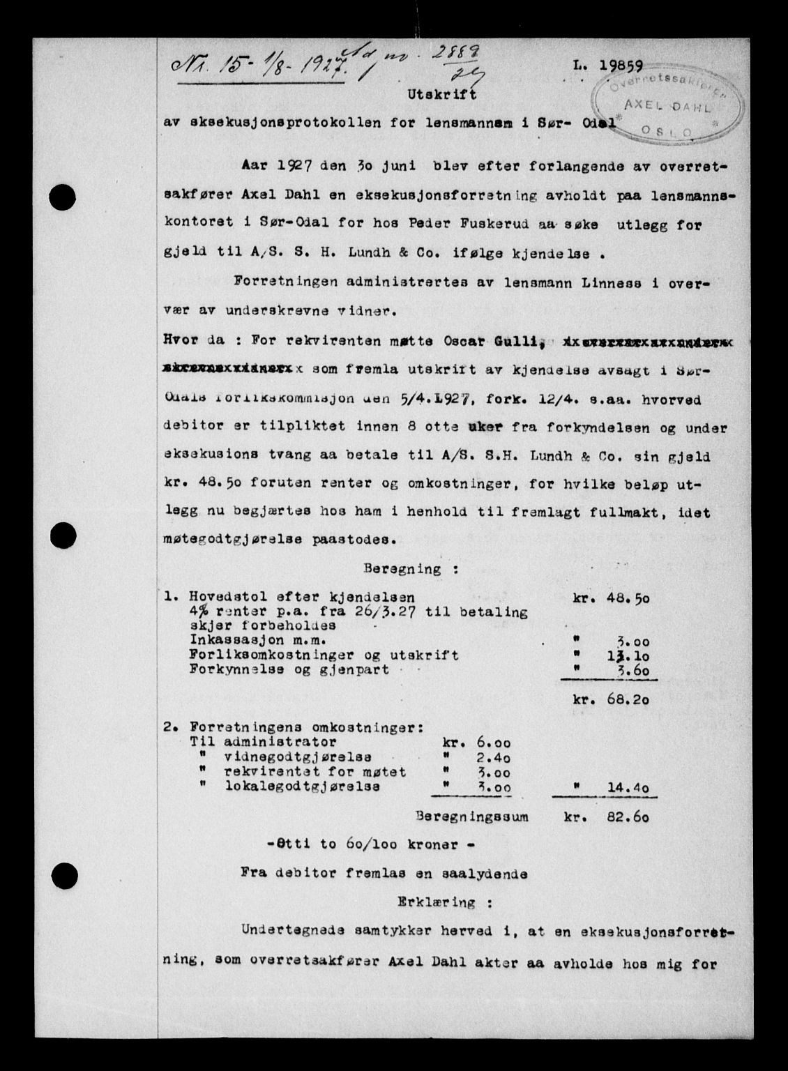 Vinger og Odal sorenskriveri, SAH/TING-022/H/Hb/Hbb/L0022: Pantebok nr. I, 1926-1927, Tingl.dato: 01.08.1927