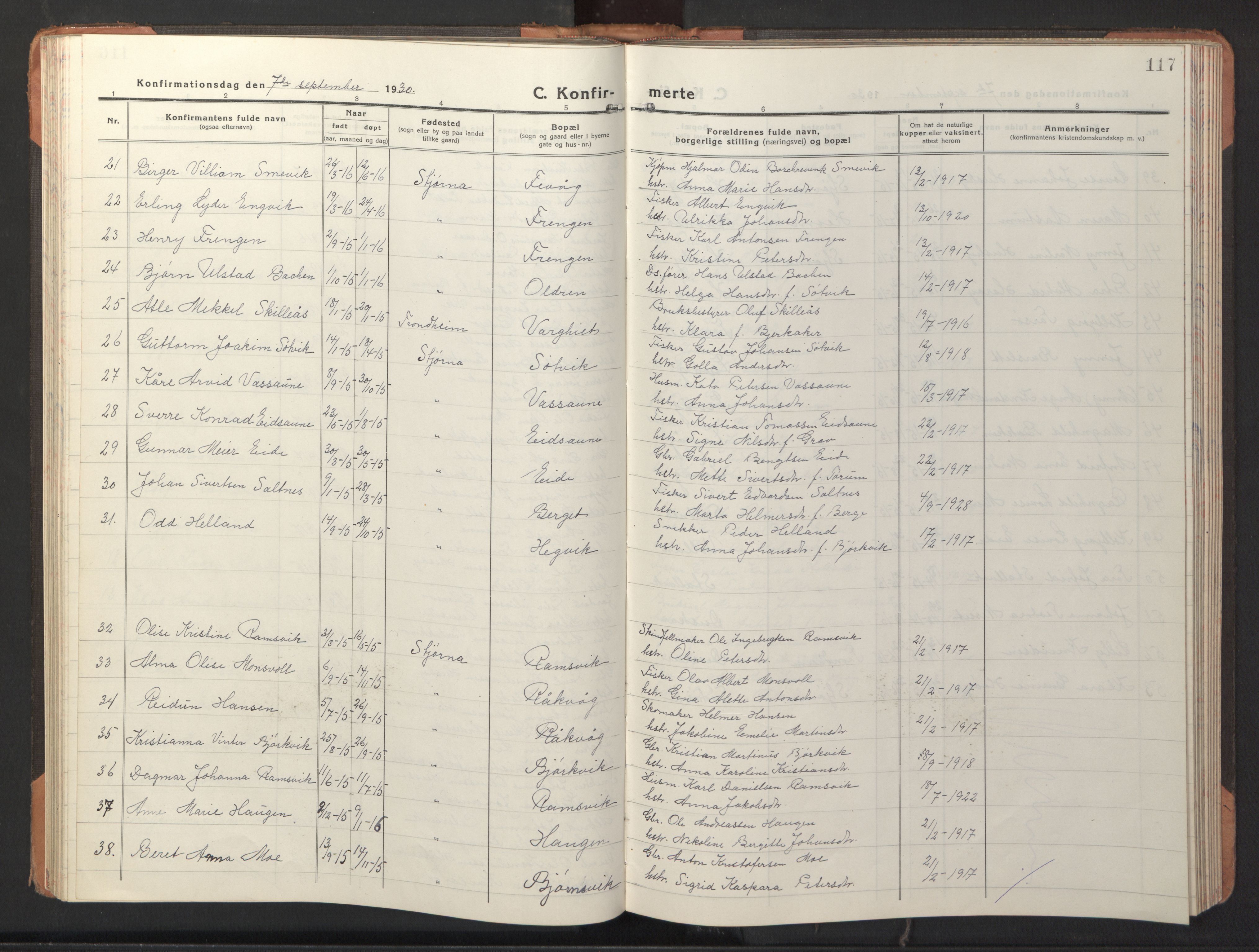 Ministerialprotokoller, klokkerbøker og fødselsregistre - Sør-Trøndelag, AV/SAT-A-1456/653/L0658: Klokkerbok nr. 653C02, 1919-1947, s. 117