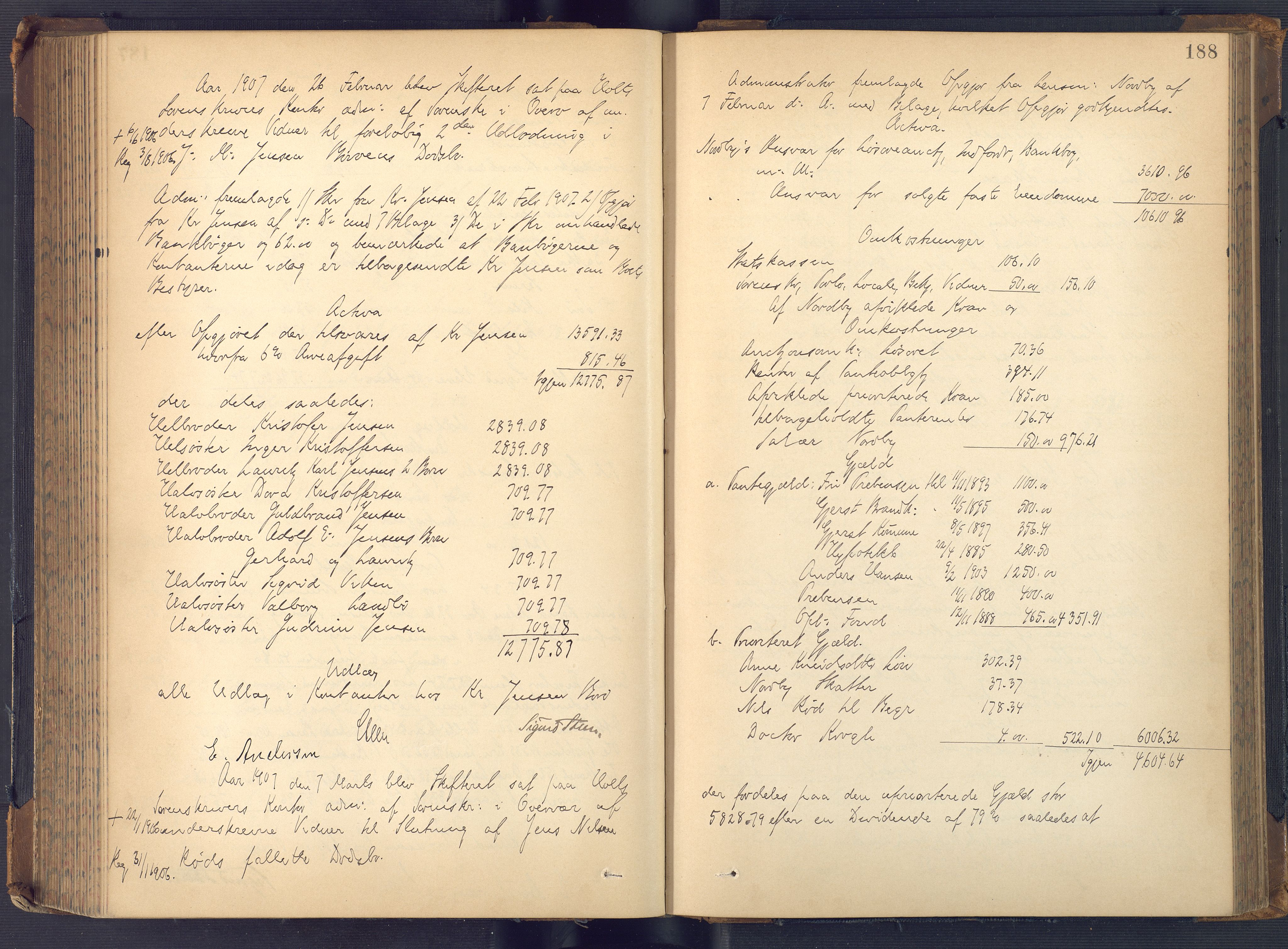 Holt sorenskriveri, AV/SAK-1221-0002/H/Hc/L0036: Skifteutlodningsprotokoll nr. 11, 1896-1911, s. 187b-188a