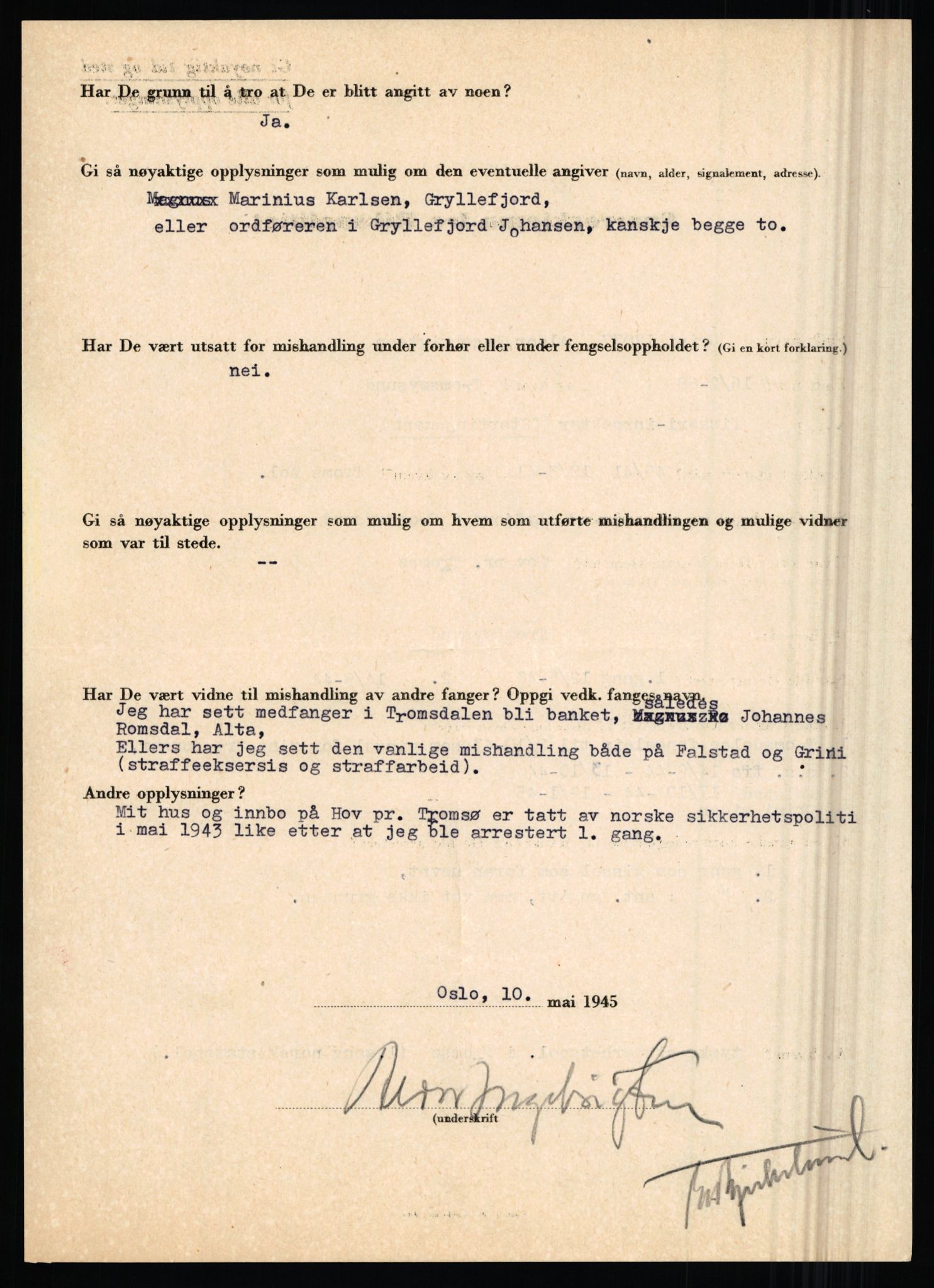 Rikspolitisjefen, AV/RA-S-1560/L/L0007: Heen, Erik C. - Iversen, Trygve, 1940-1945, s. 1100