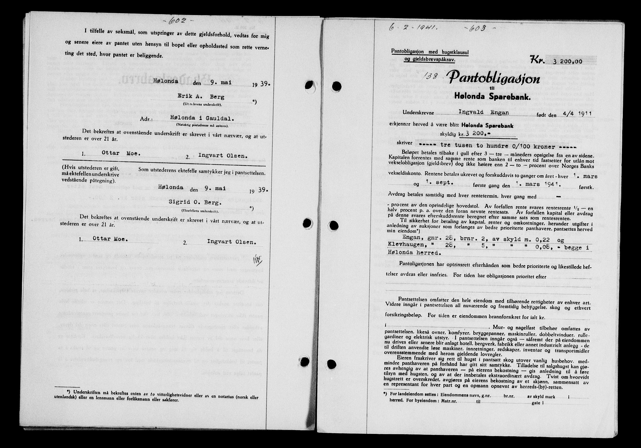 Gauldal sorenskriveri, SAT/A-0014/1/2/2C/L0052: Pantebok nr. 57, 1940-1941, Dagboknr: 138/1941