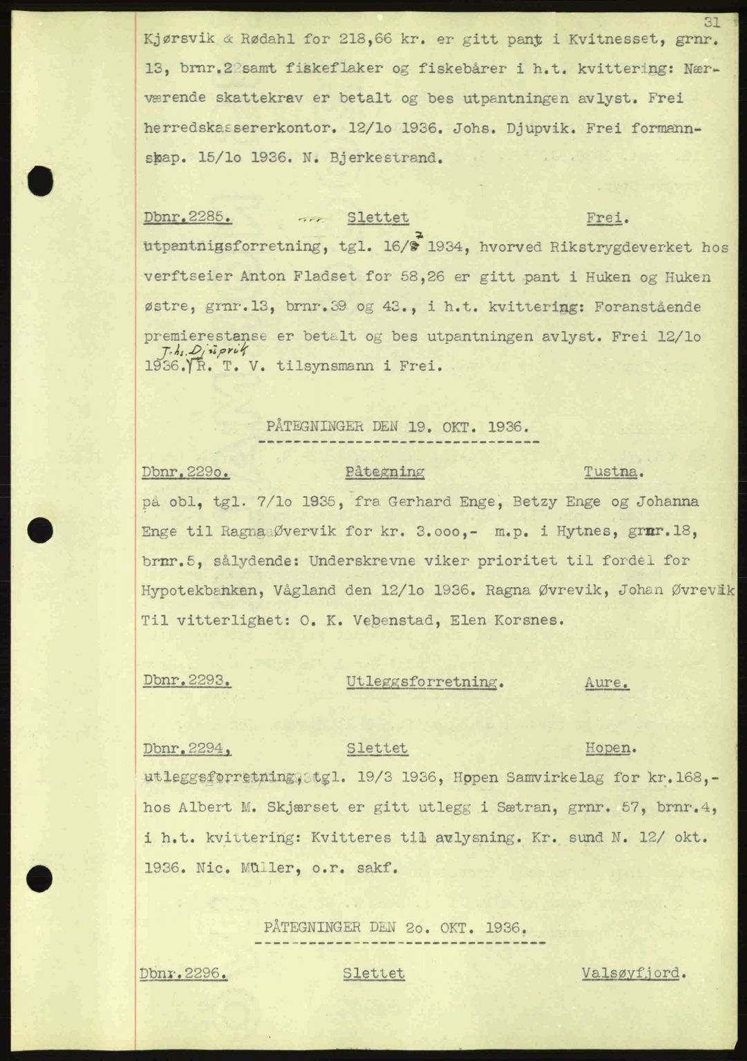 Nordmøre sorenskriveri, SAT/A-4132/1/2/2Ca: Pantebok nr. C80, 1936-1939, Dagboknr: 2285/1936