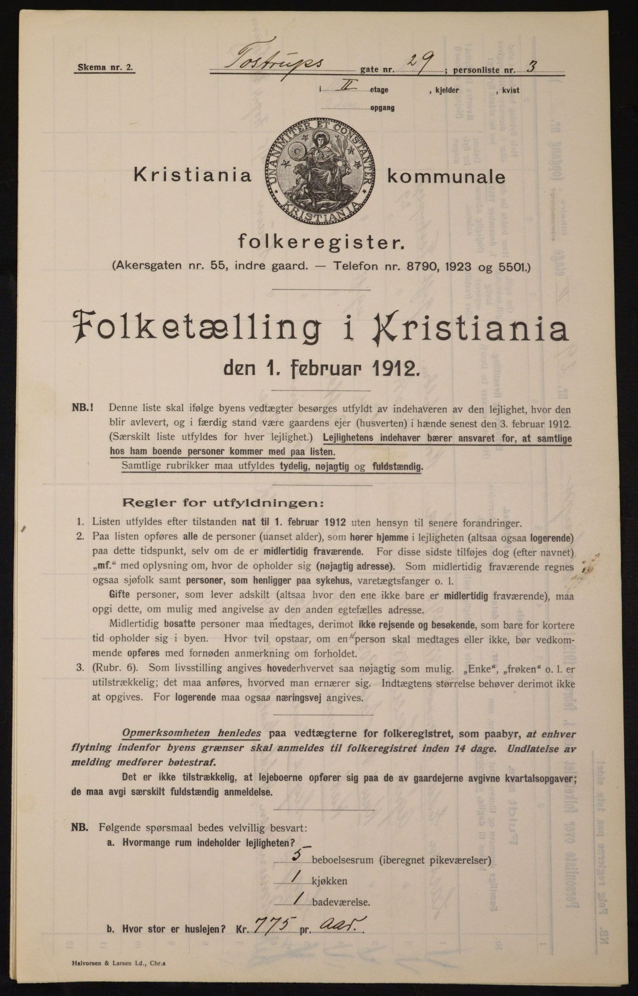 OBA, Kommunal folketelling 1.2.1912 for Kristiania, 1912, s. 115354