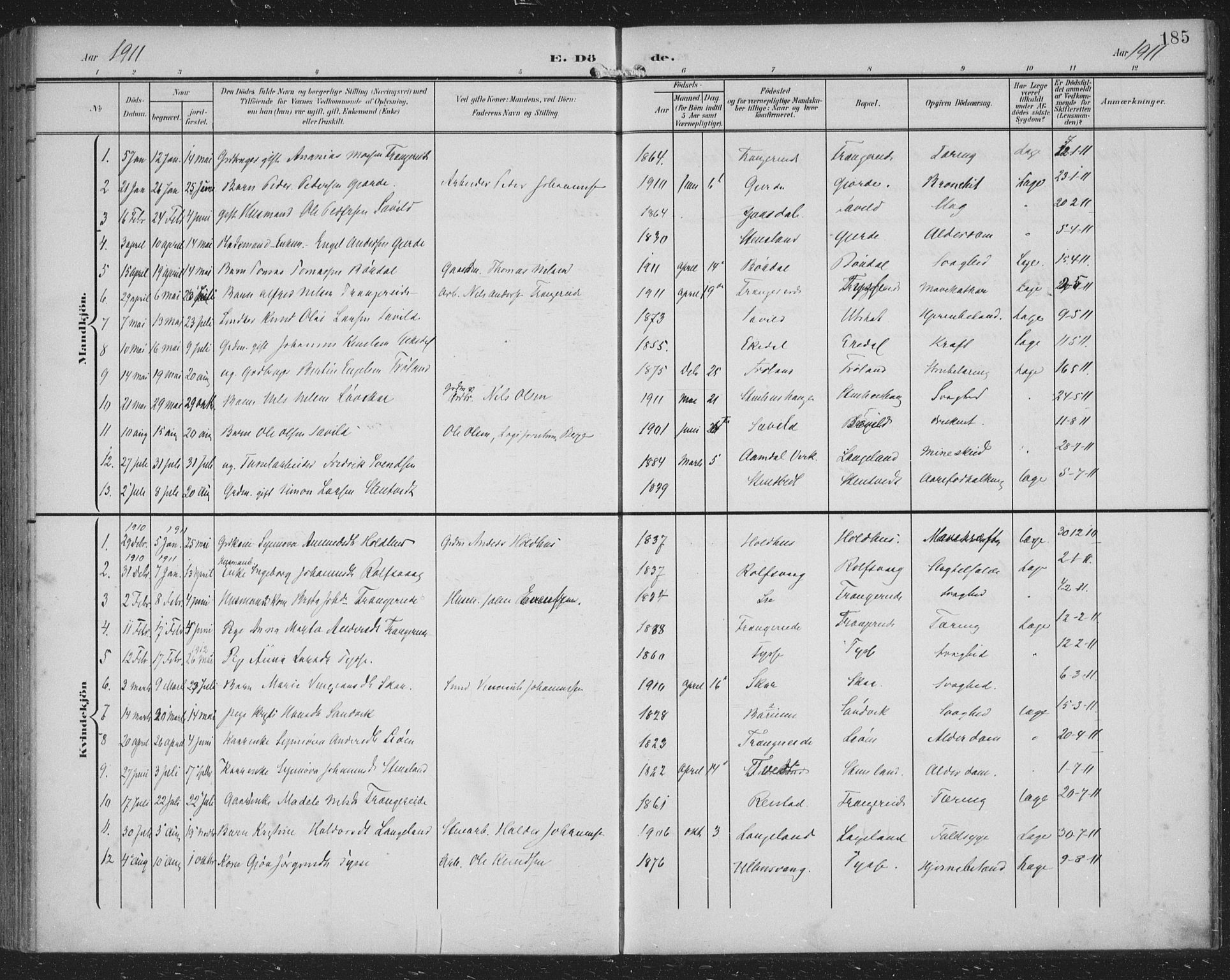 Samnanger Sokneprestembete, AV/SAB-A-77501/H/Haa: Ministerialbok nr. A 2, 1902-1918, s. 185