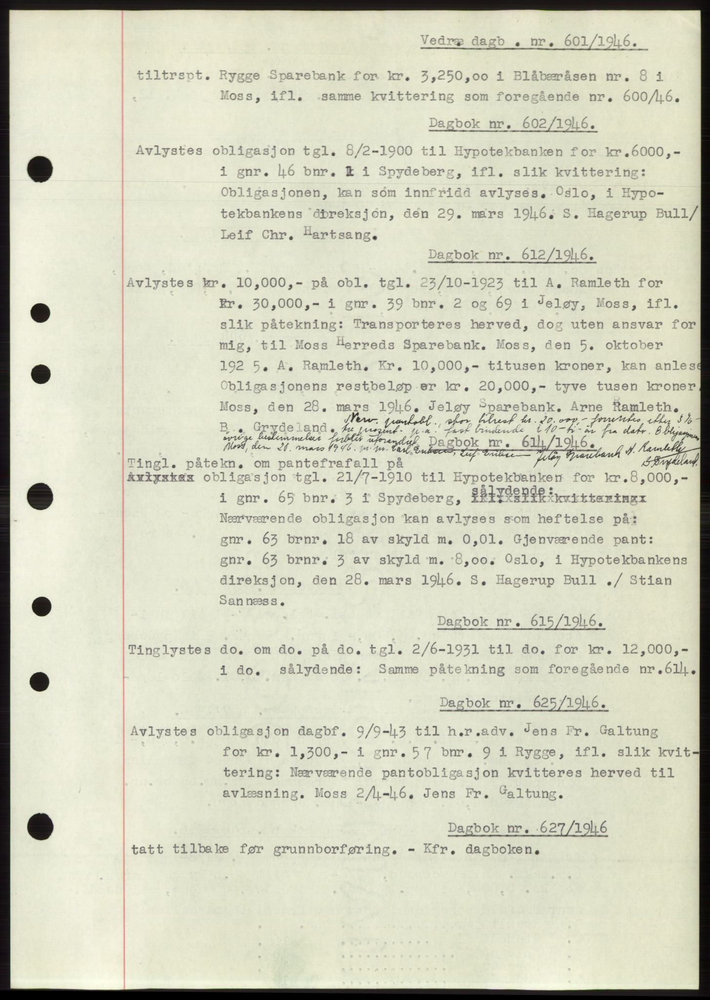 Moss sorenskriveri, SAO/A-10168: Pantebok nr. C10, 1938-1950, Dagboknr: 601/1946