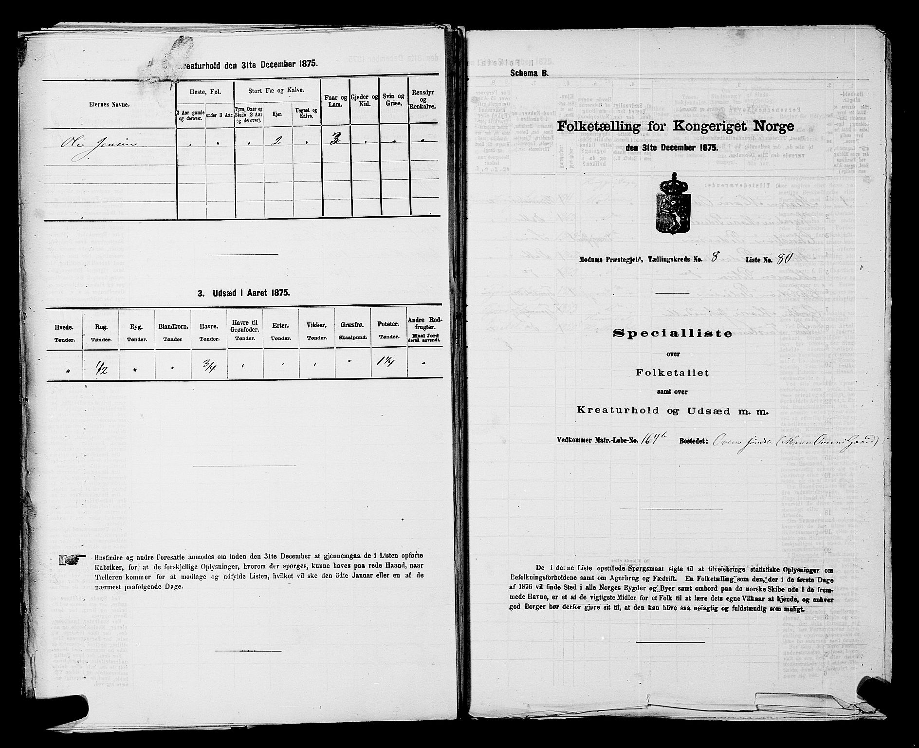 SAKO, Folketelling 1875 for 0623P Modum prestegjeld, 1875, s. 1030