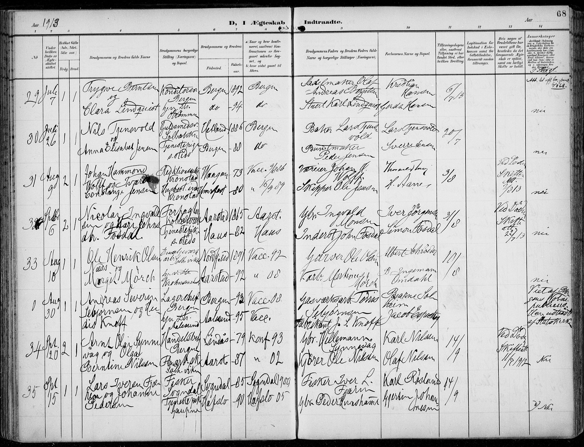 Årstad Sokneprestembete, AV/SAB-A-79301/H/Haa/L0009: Ministerialbok nr. C 1, 1902-1918, s. 68