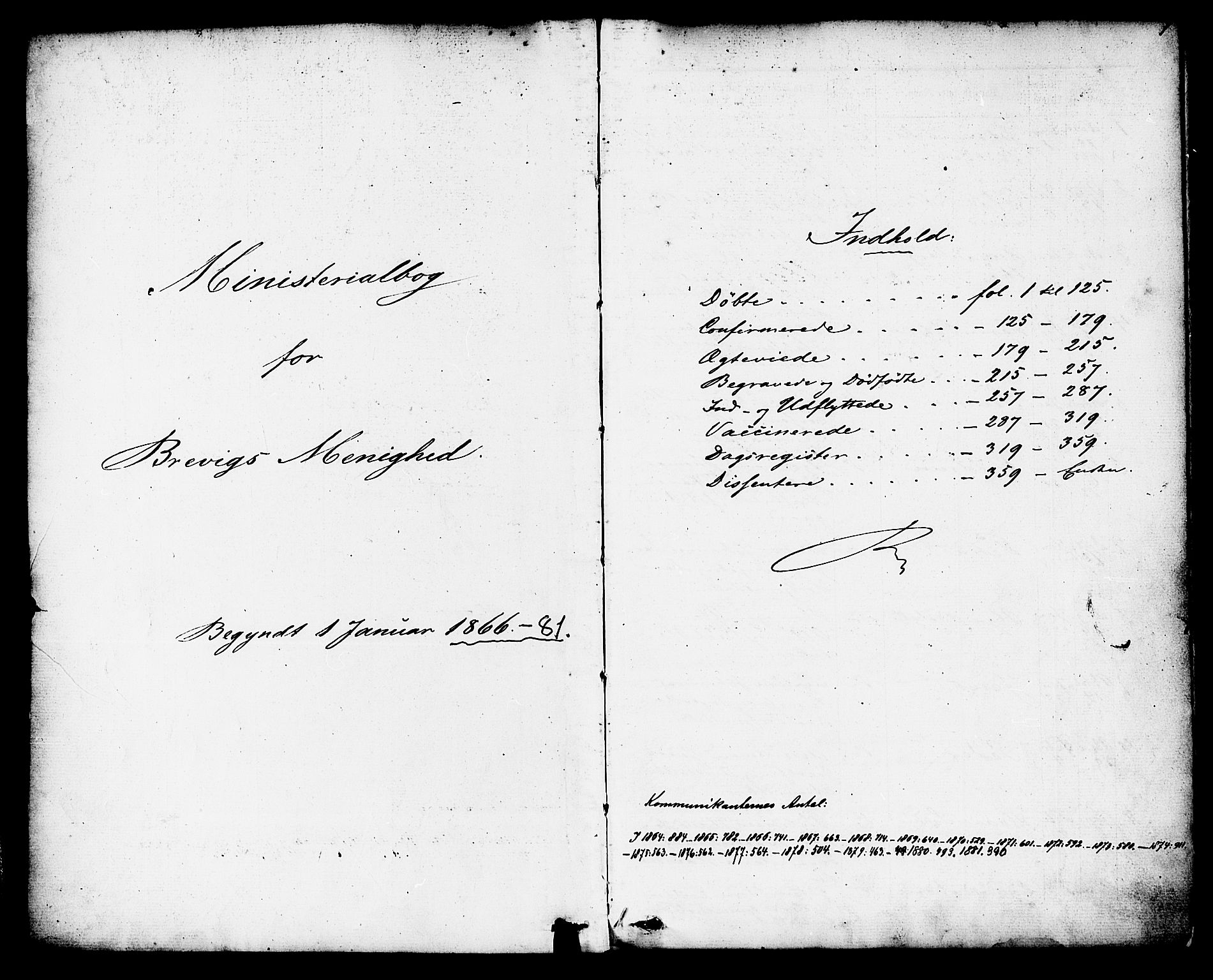 Brevik kirkebøker, AV/SAKO-A-255/F/Fa/L0006: Ministerialbok nr. 6, 1866-1881, s. 1