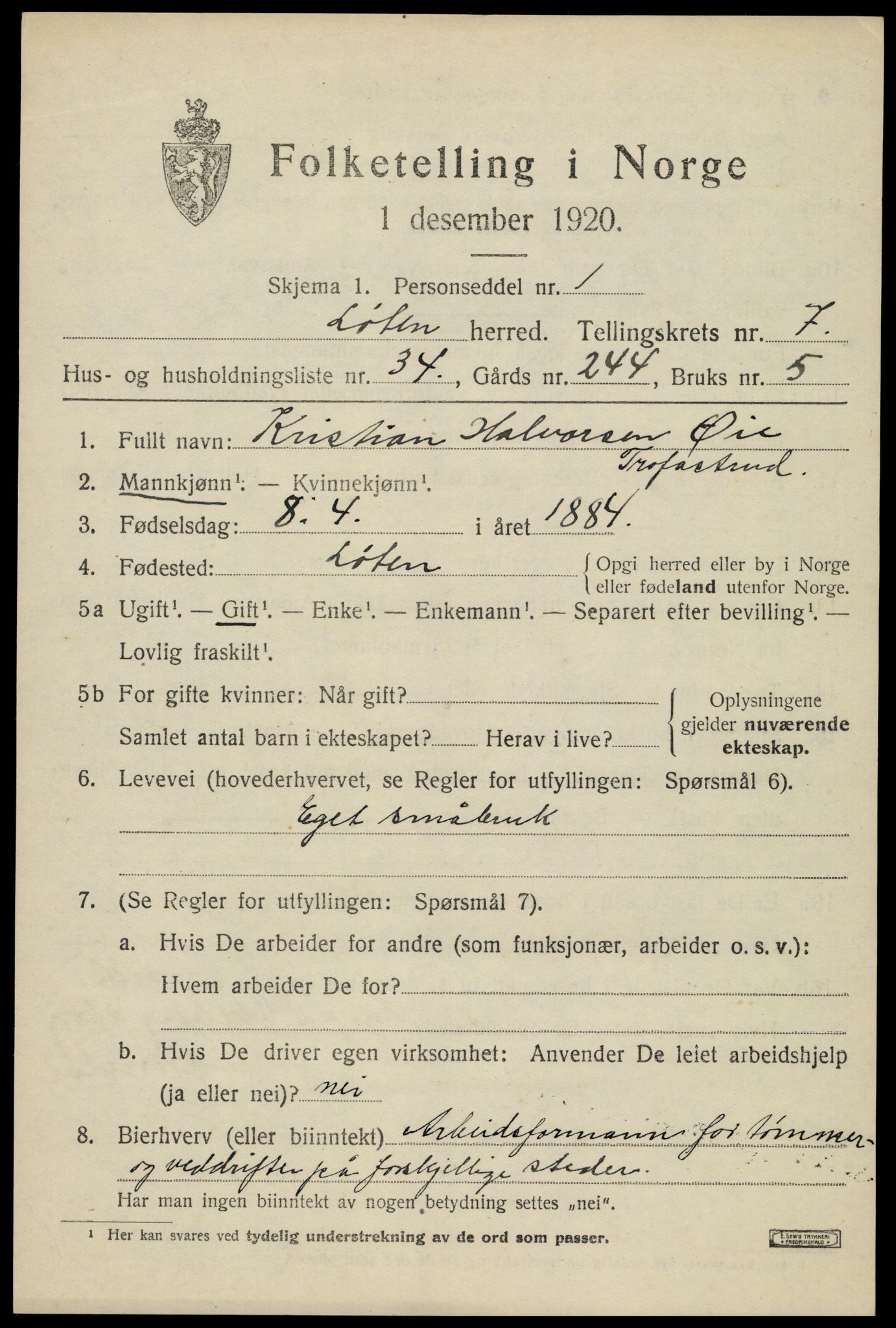 SAH, Folketelling 1920 for 0415 Løten herred, 1920, s. 14211