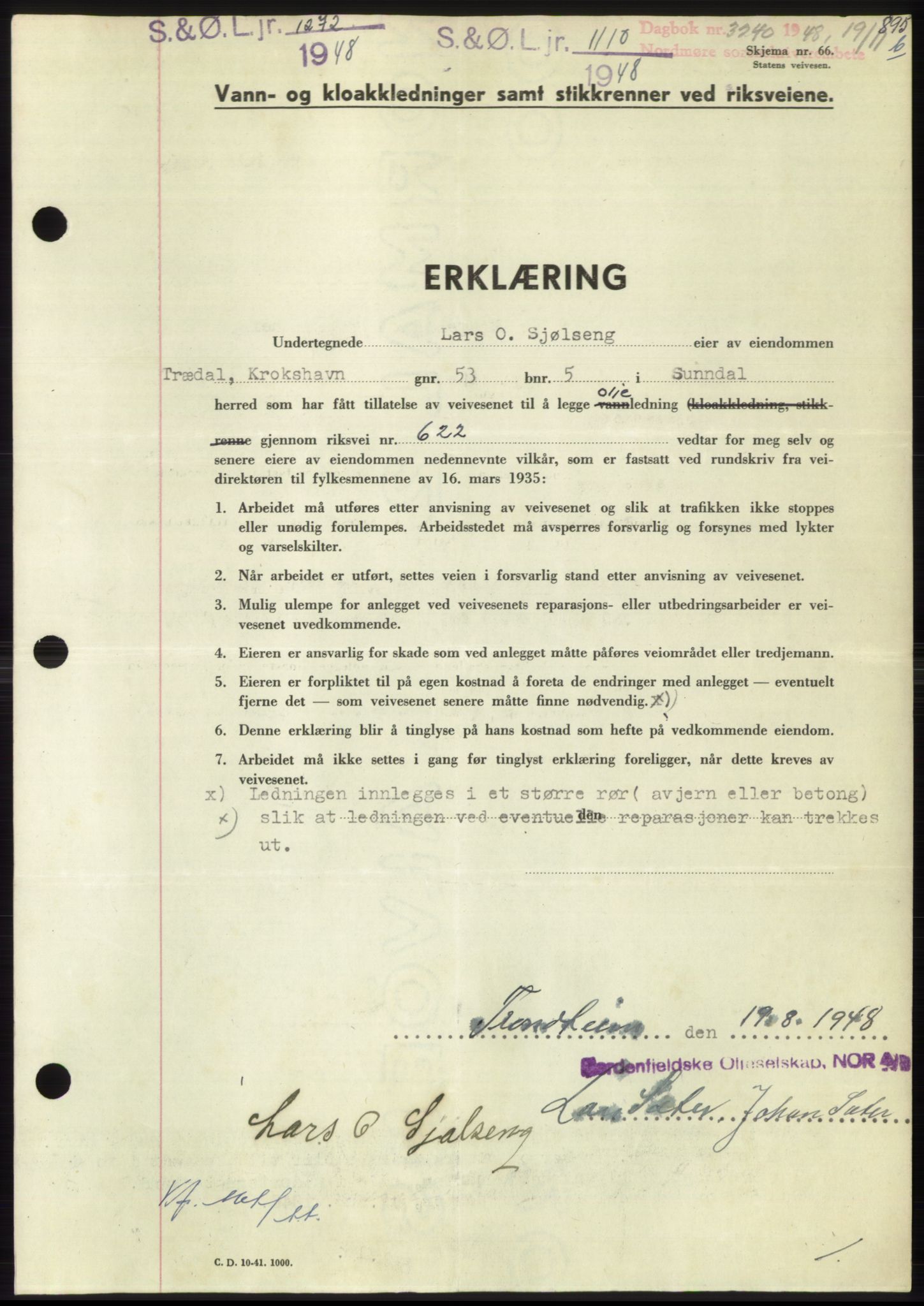 Nordmøre sorenskriveri, SAT/A-4132/1/2/2Ca: Pantebok nr. B100, 1948-1949, Dagboknr: 3240/1948