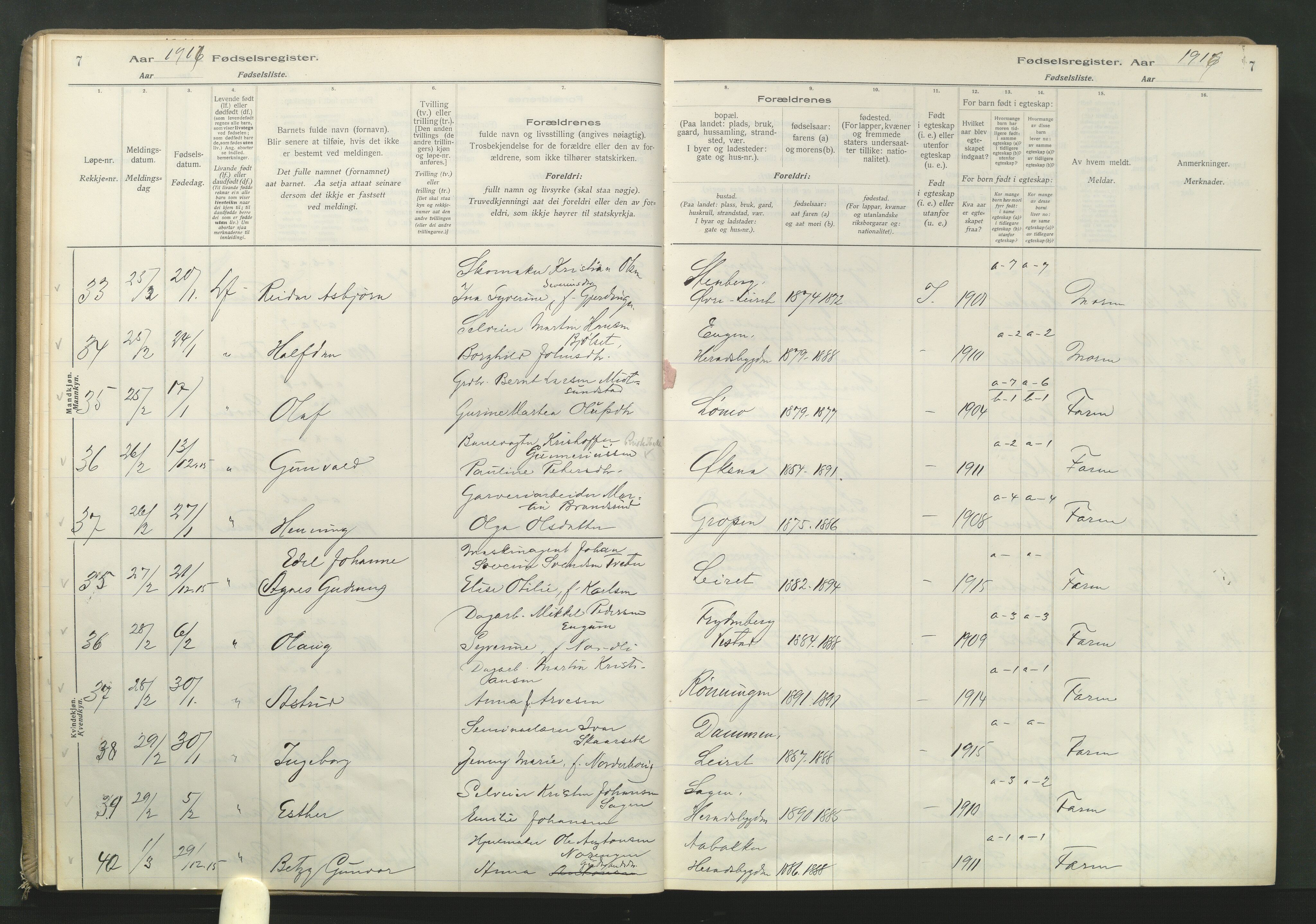 Elverum prestekontor, AV/SAH-PREST-044/I/Id/L0001: Fødselsregister nr. 1, 1916-1921