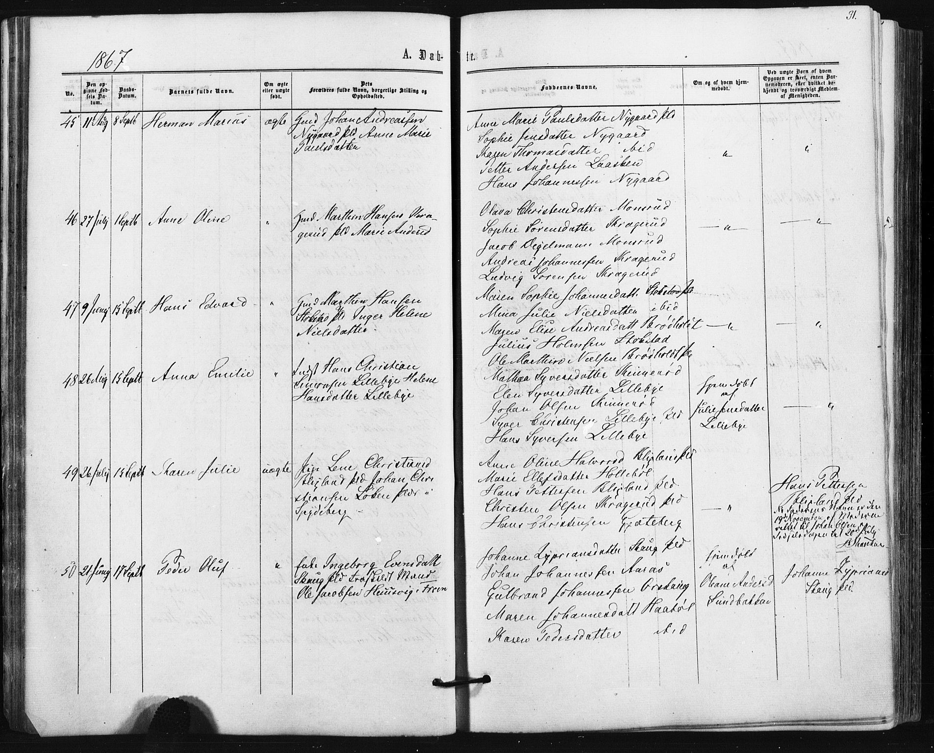 Hobøl prestekontor Kirkebøker, AV/SAO-A-2002/F/Fa/L0004: Ministerialbok nr. I 4, 1865-1877, s. 31