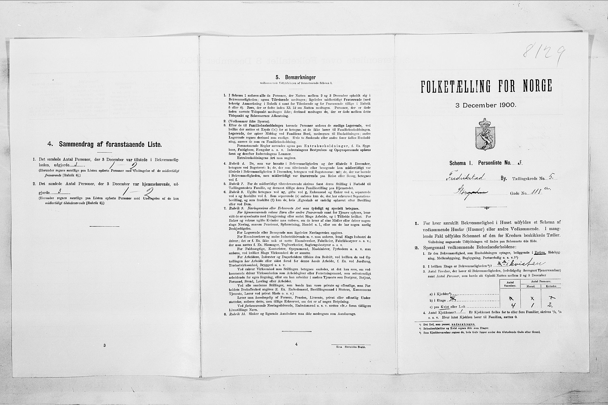 SAO, Folketelling 1900 for 0103 Fredrikstad kjøpstad, 1900