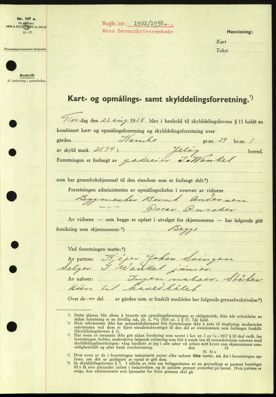 Moss sorenskriveri, SAO/A-10168: Pantebok nr. A4, 1938-1938, Dagboknr: 1902/1938