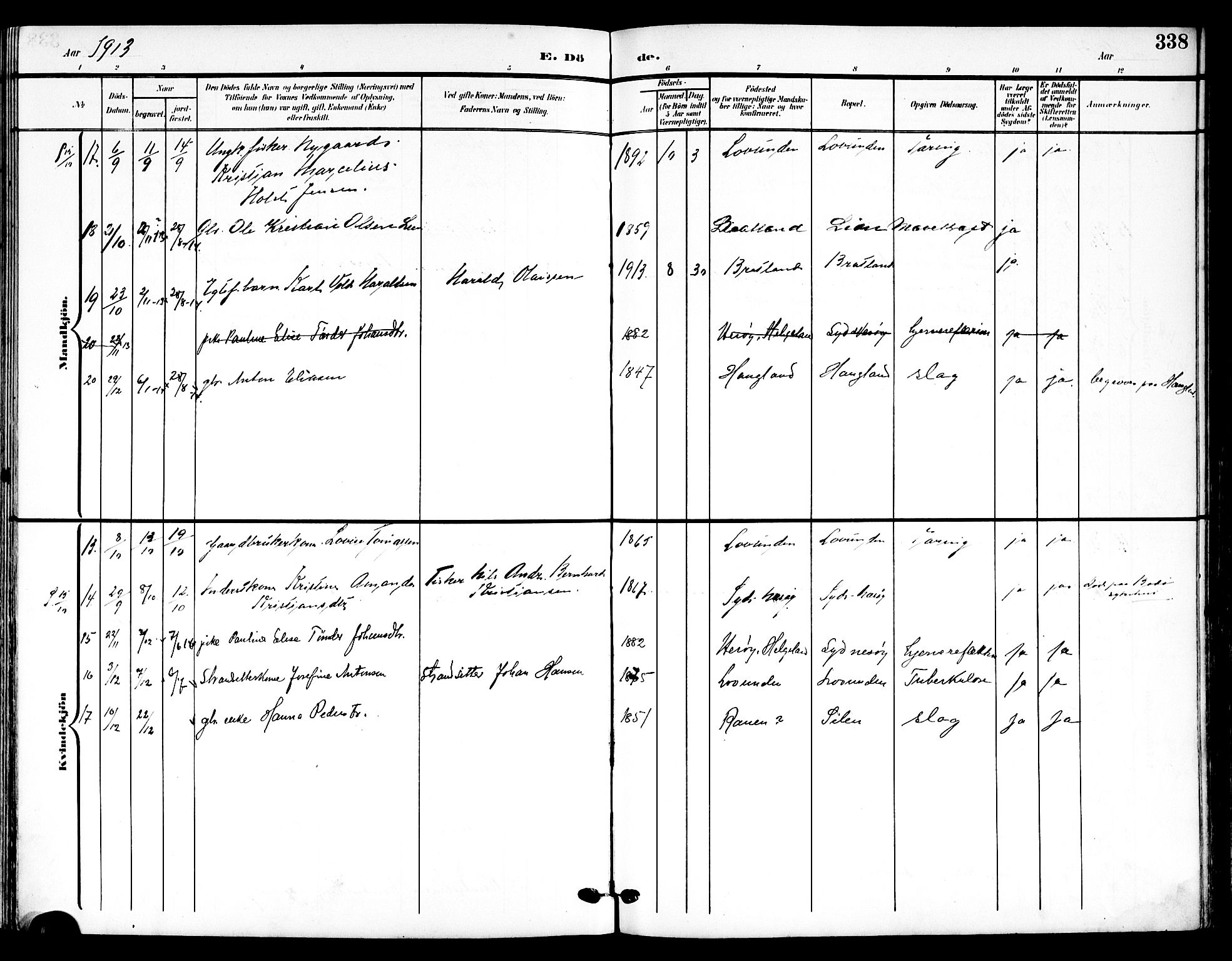 Ministerialprotokoller, klokkerbøker og fødselsregistre - Nordland, SAT/A-1459/839/L0569: Ministerialbok nr. 839A06, 1903-1922, s. 338