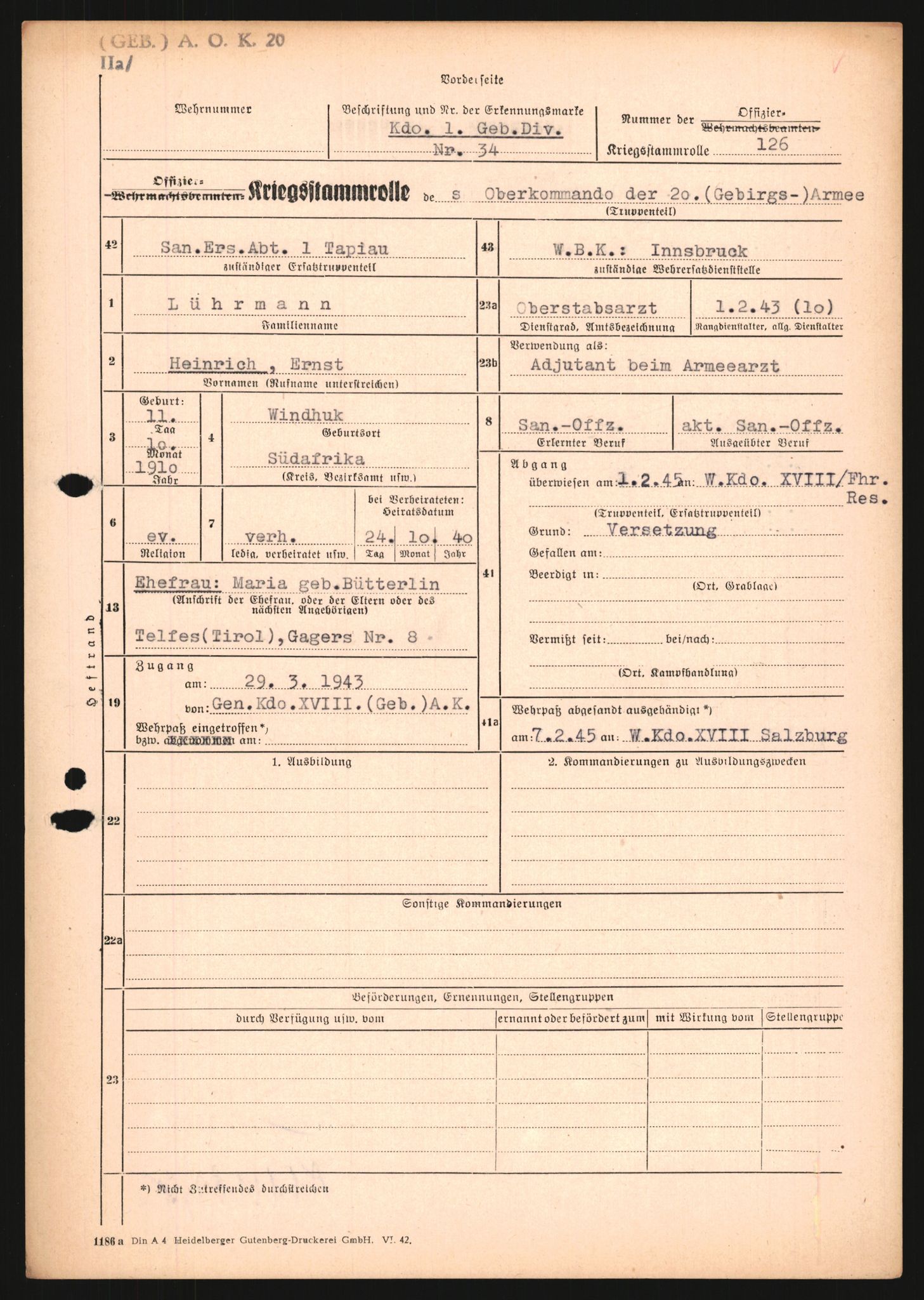 Forsvarets Overkommando. 2 kontor. Arkiv 11.4. Spredte tyske arkivsaker, AV/RA-RAFA-7031/D/Dar/Dara/L0018: Personalbøker, 1940-1945, s. 1051