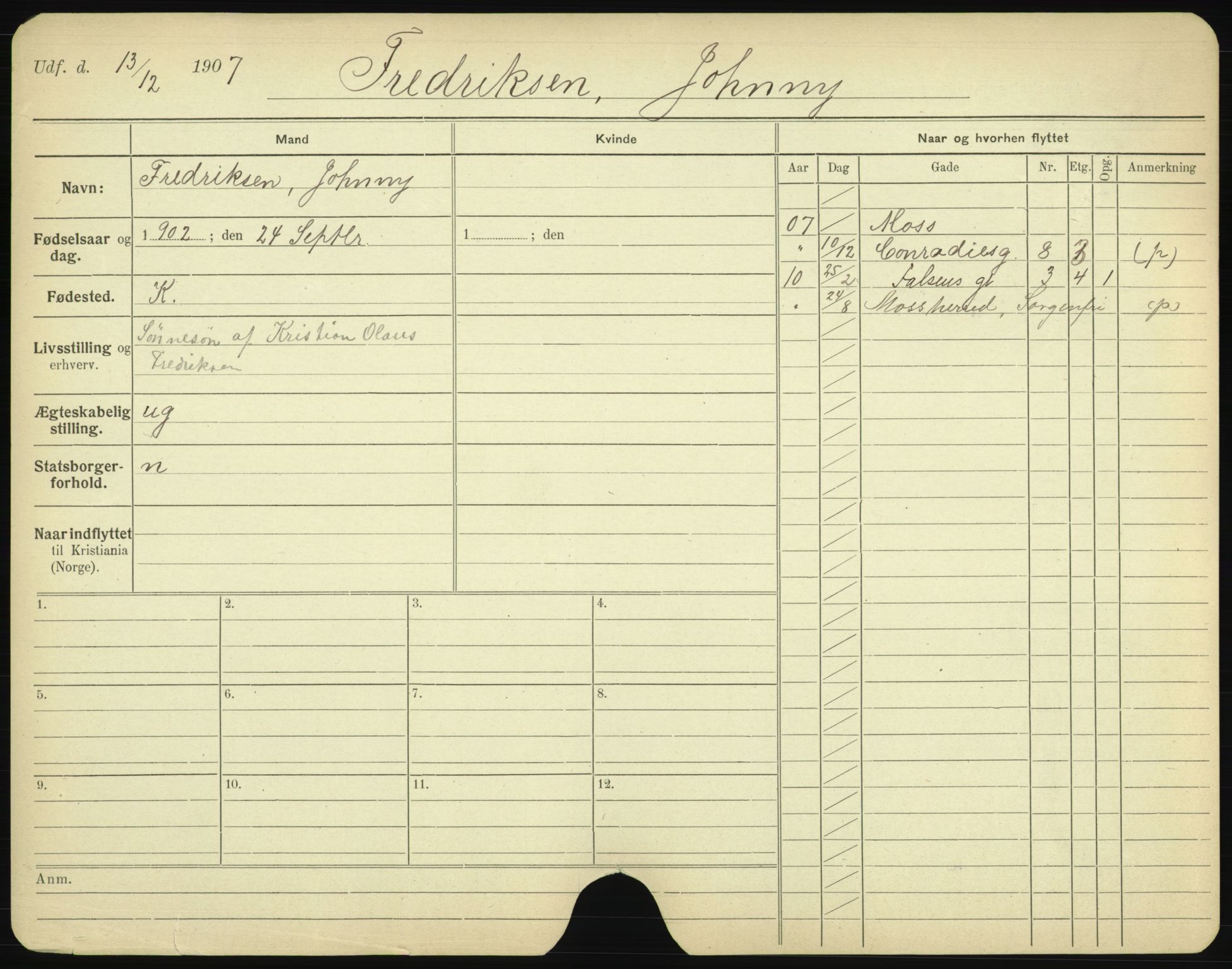 Oslo folkeregister, Registerkort, AV/SAO-A-11715/F/Fa/Fac/L0003: Menn, 1906-1914, s. 271a