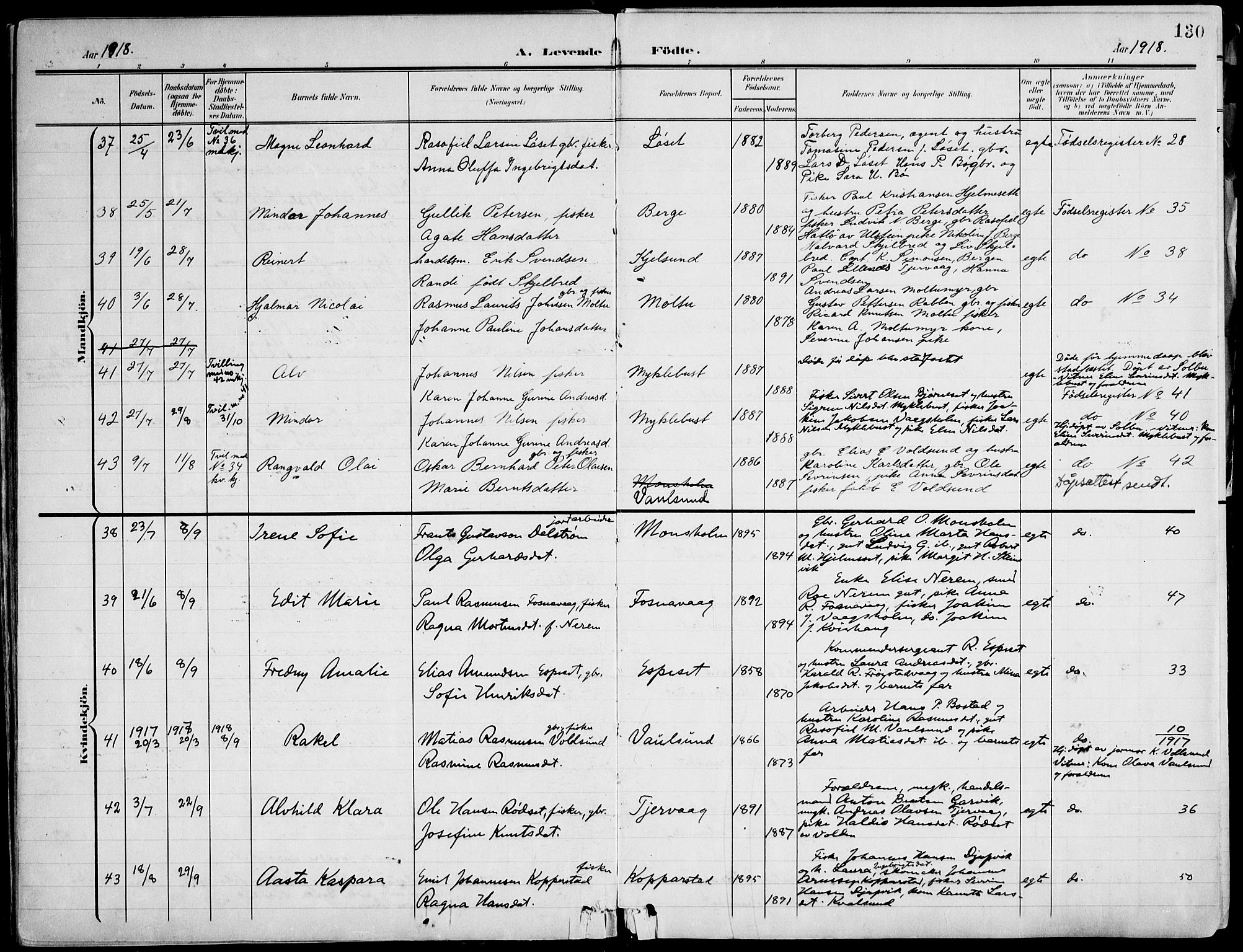 Ministerialprotokoller, klokkerbøker og fødselsregistre - Møre og Romsdal, AV/SAT-A-1454/507/L0075: Ministerialbok nr. 507A10, 1901-1920, s. 130