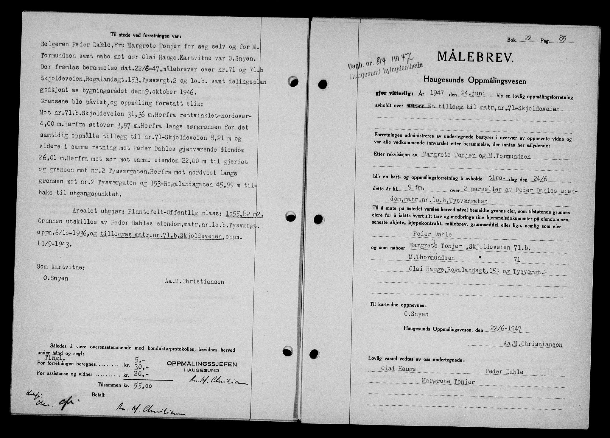 Haugesund tingrett, SAST/A-101415/01/II/IIC/L0063: Pantebok nr. A 4, 1946-1948, Dagboknr: 814/1947