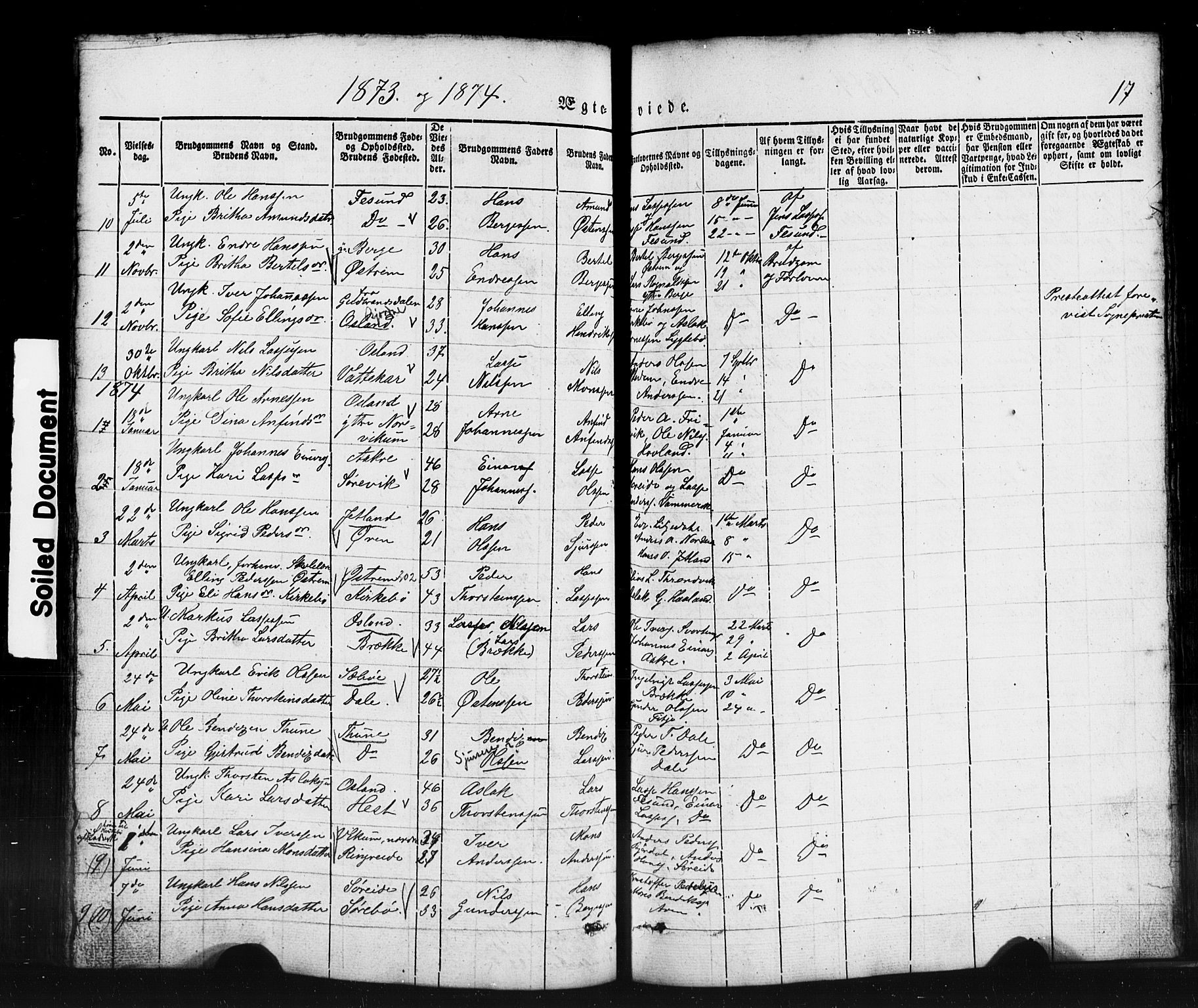 Lavik sokneprestembete, AV/SAB-A-80901: Klokkerbok nr. B 1, 1854-1881, s. 17
