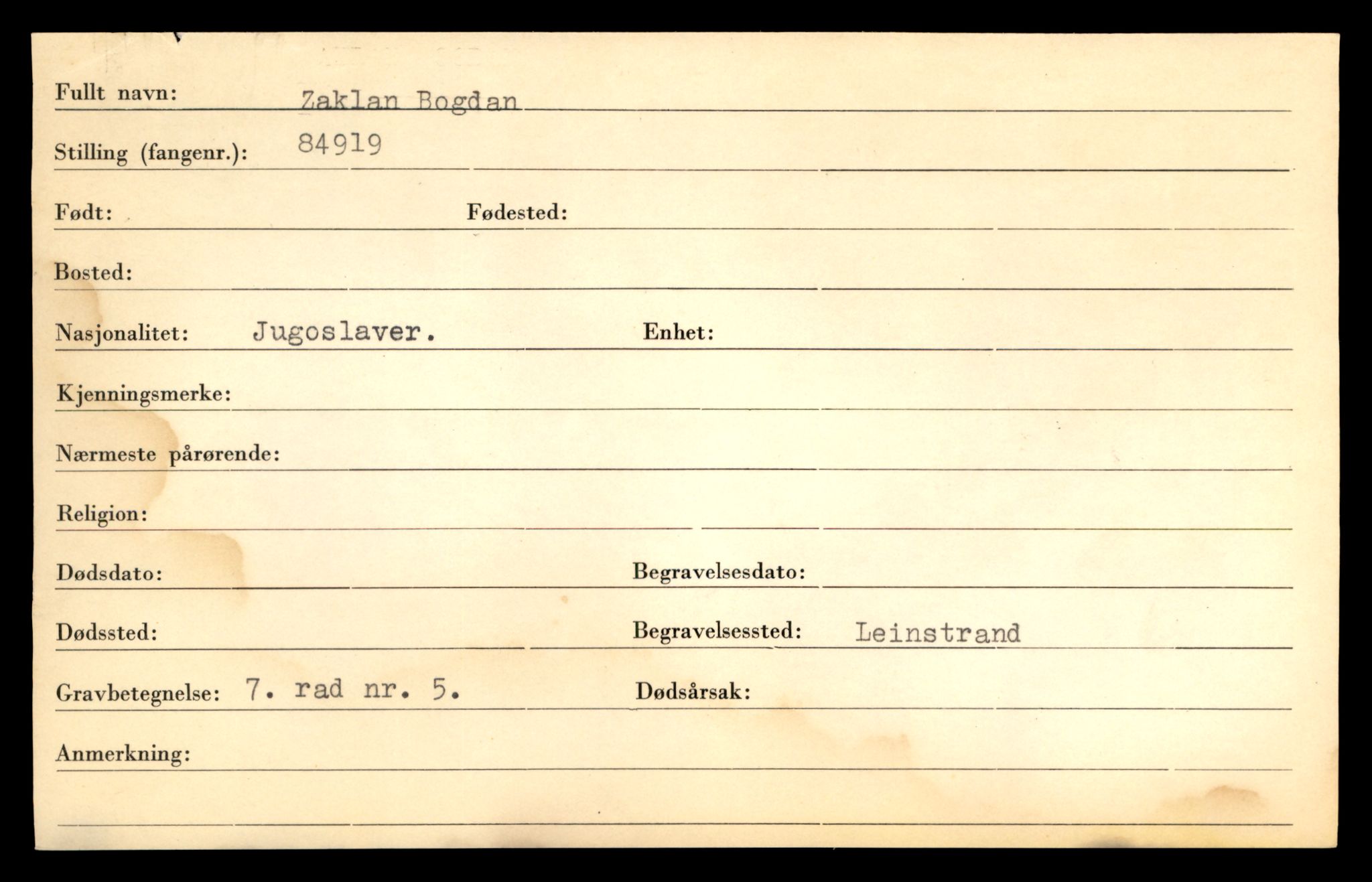 Distriktskontoret for krigsgraver, AV/SAT-A-5030/E/L0005: Kasett/kartotek over falne Britiske og tyske solater, samt andre nasjoners krigsgraver, 1945, s. 1851