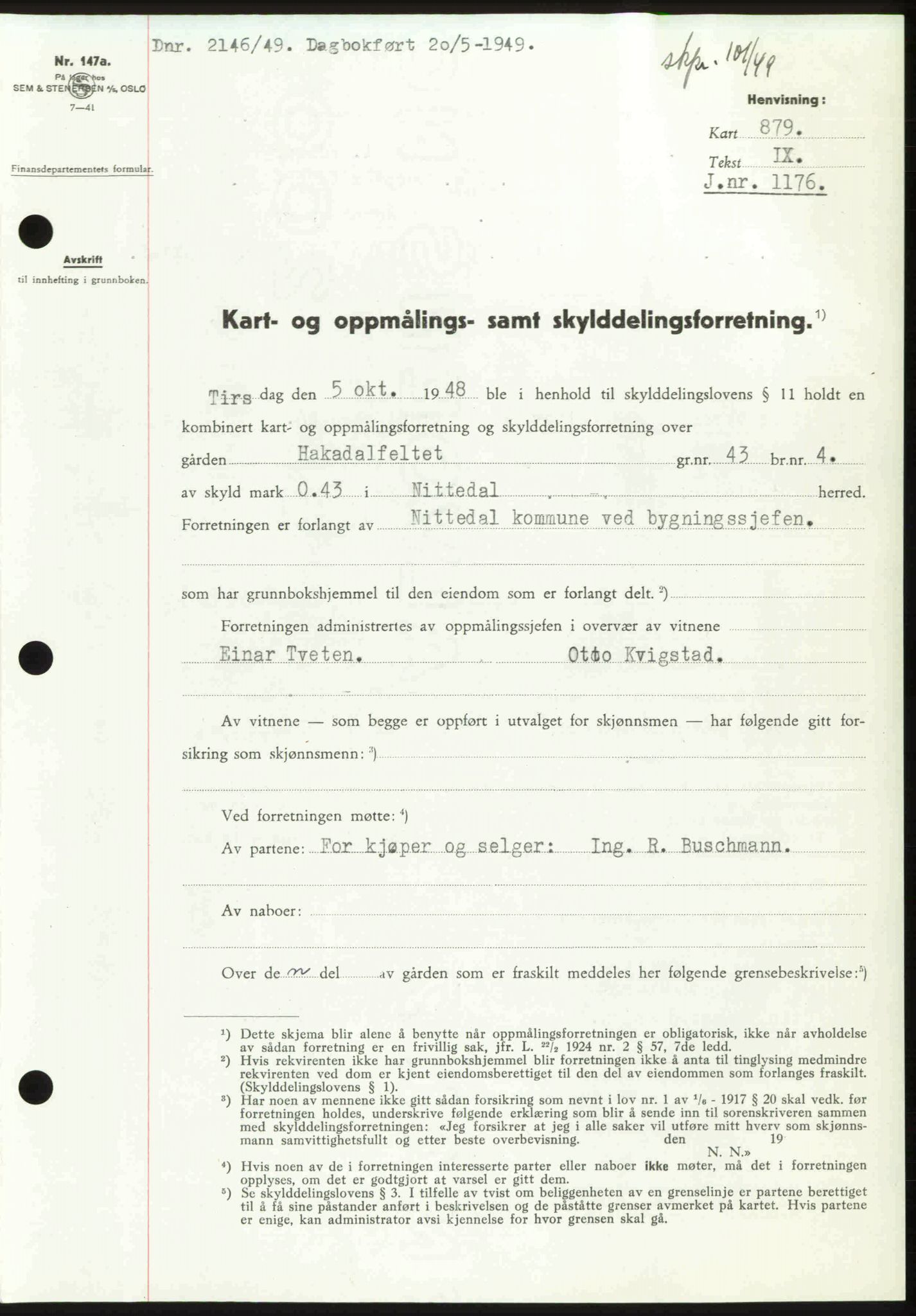 Nedre Romerike sorenskriveri, SAO/A-10469/G/Gb/Gbd/L0025: Pantebok nr. 25, 1949-1949, Dagboknr: 2146/1949