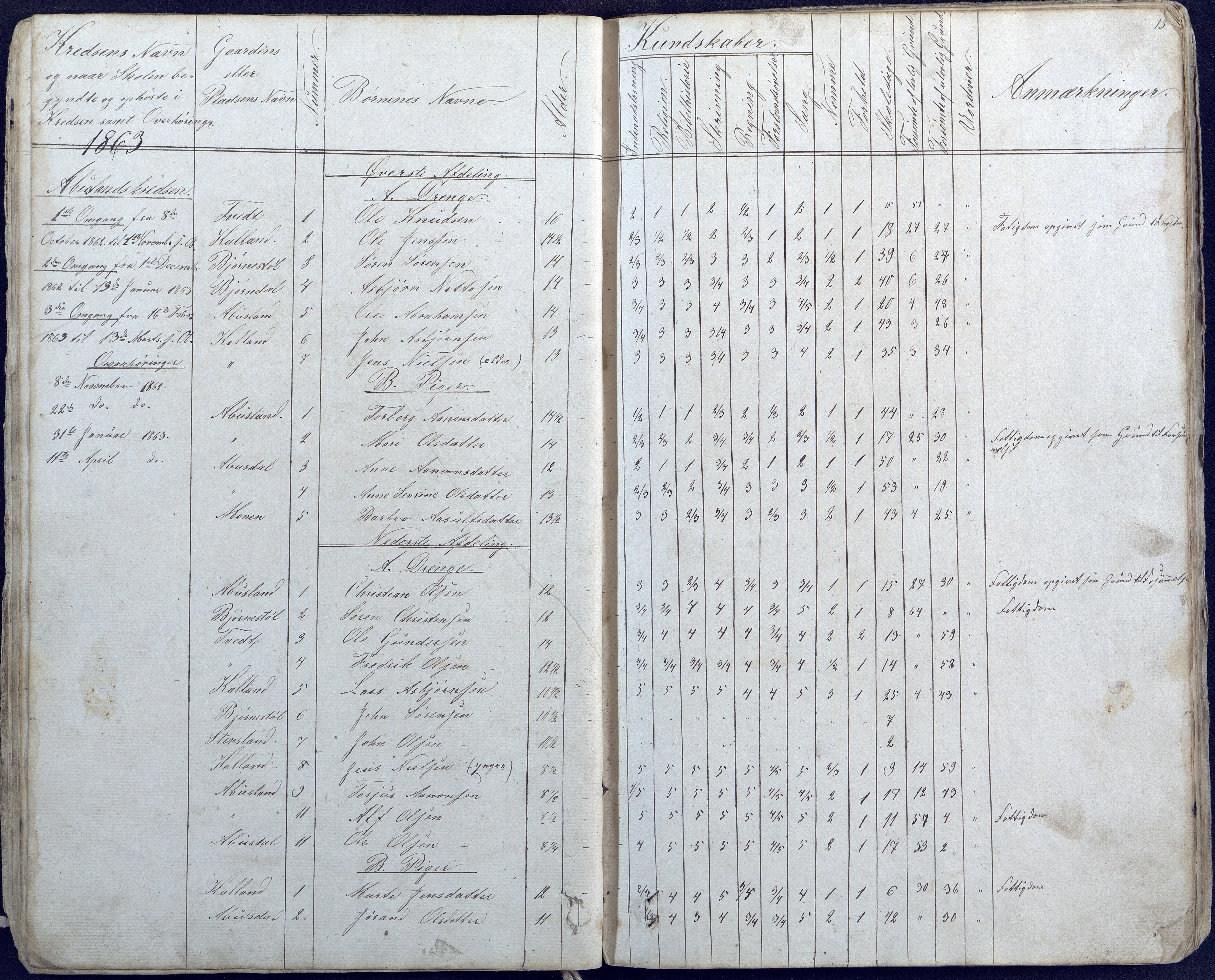Hornnes kommune, Hornnes Skole, AAKS/KA0936-550a/F1/L0003: Skoleprotokoll Hornnes første skoledistrikt, 1884-1891, s. 13