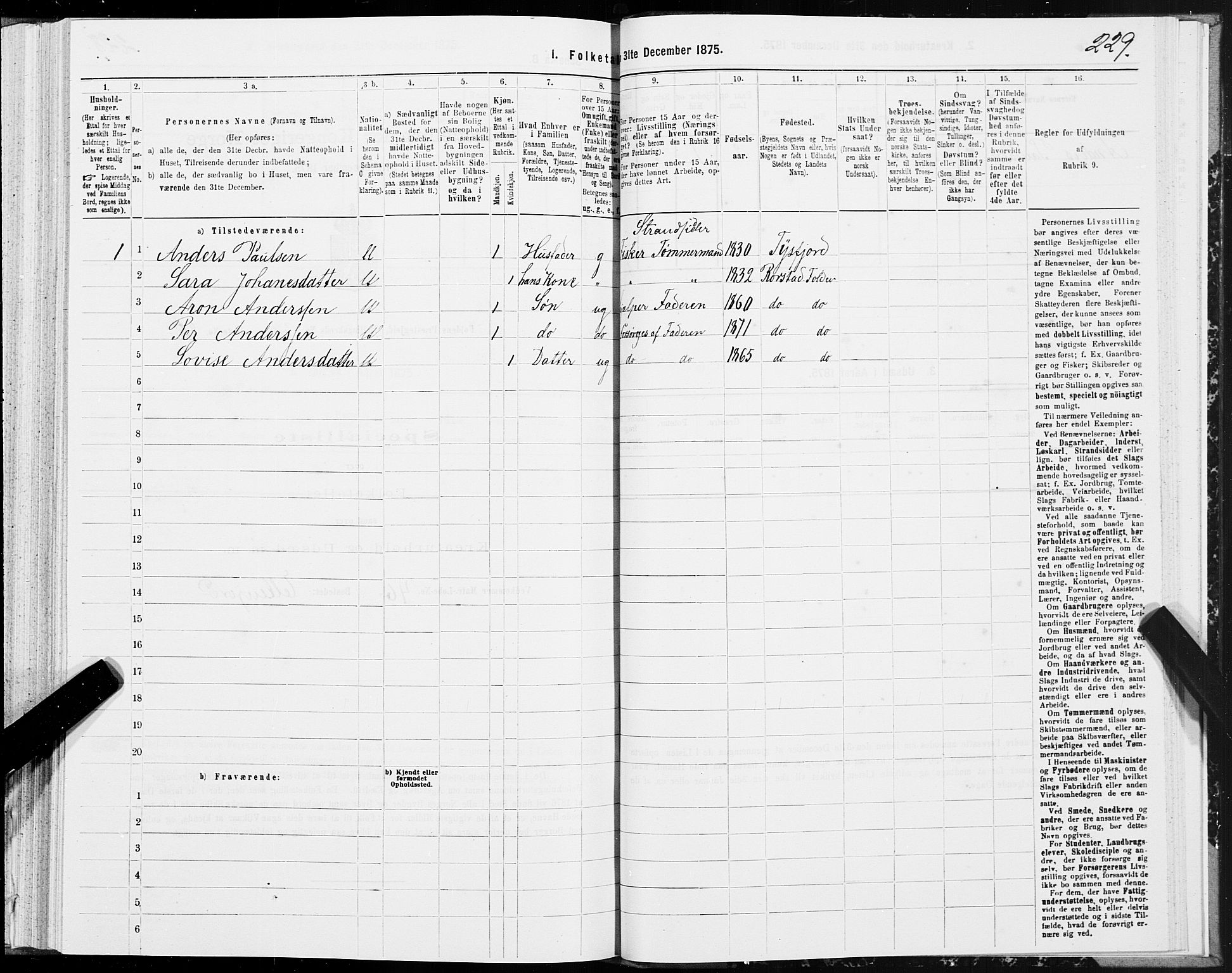 SAT, Folketelling 1875 for 1845P Folda prestegjeld, 1875, s. 1229