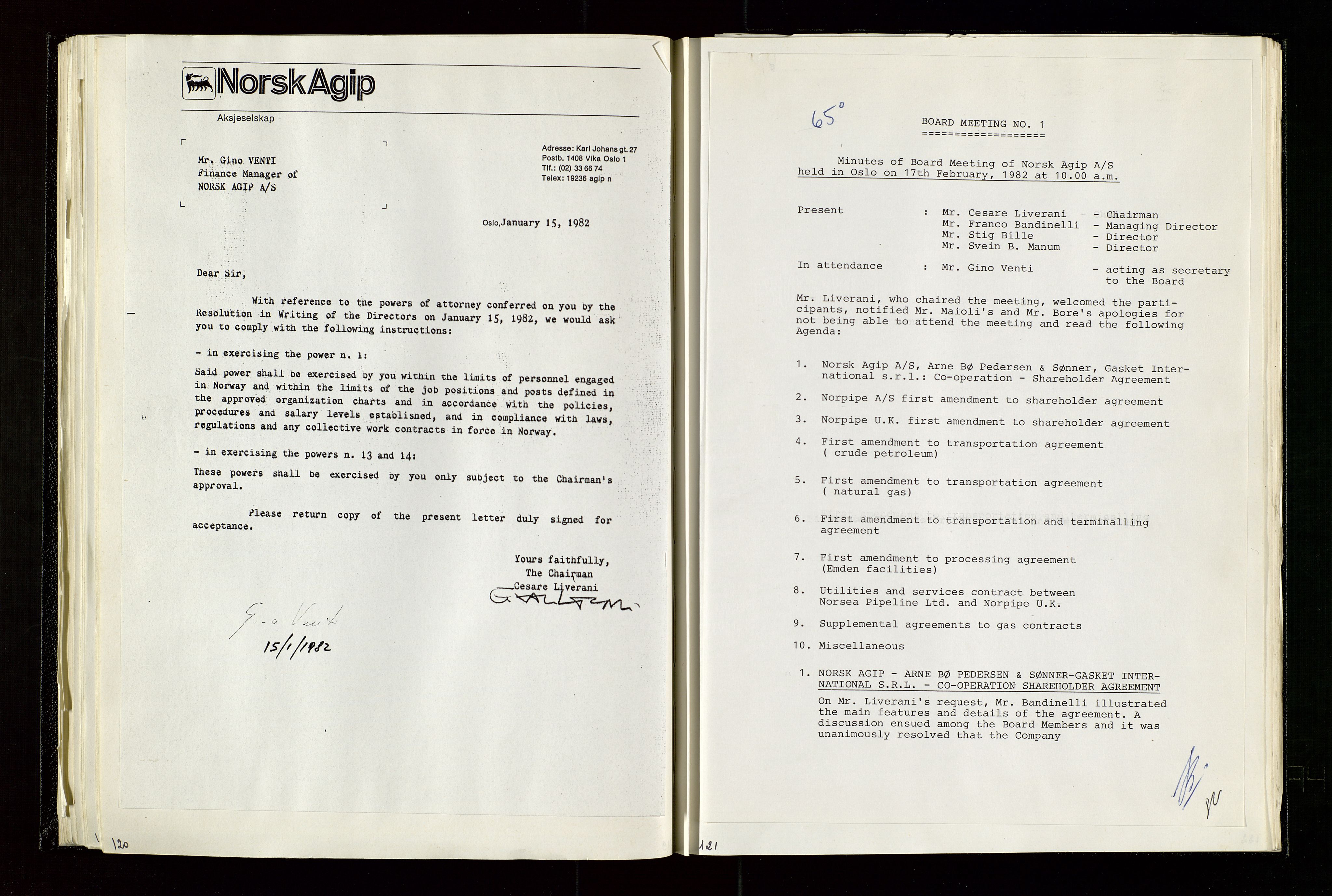 Pa 1583 - Norsk Agip AS, SAST/A-102138/A/Aa/L0003: Board of Directors meeting minutes, 1979-1983, s. 120-121