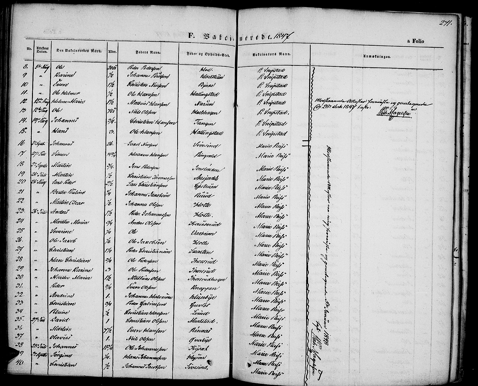 Vestre Toten prestekontor, SAH/PREST-108/H/Ha/Haa/L0004: Ministerialbok nr. 4, 1844-1849, s. 271