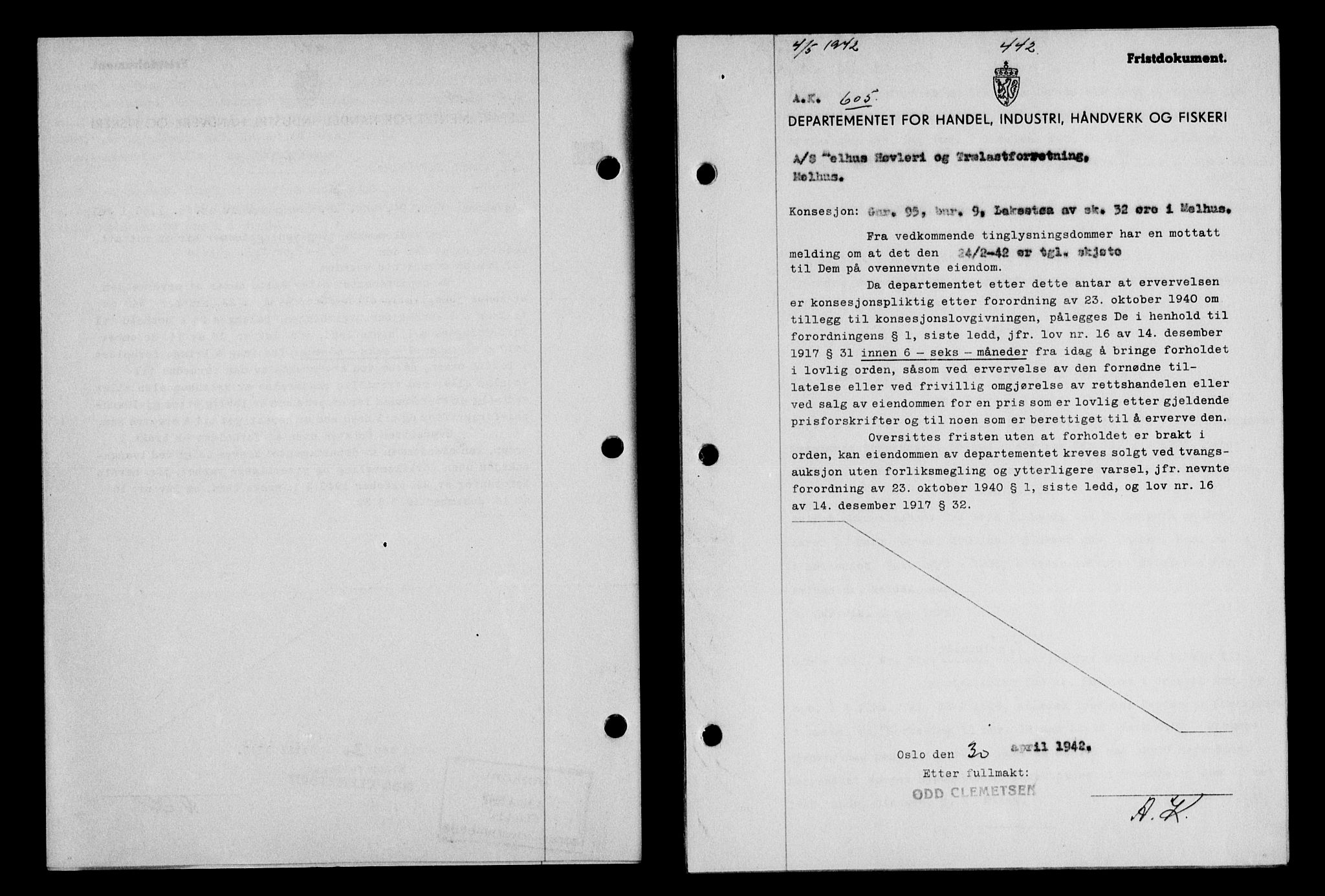 Gauldal sorenskriveri, SAT/A-0014/1/2/2C/L0054: Pantebok nr. 59, 1941-1942, Dagboknr: 605/1942