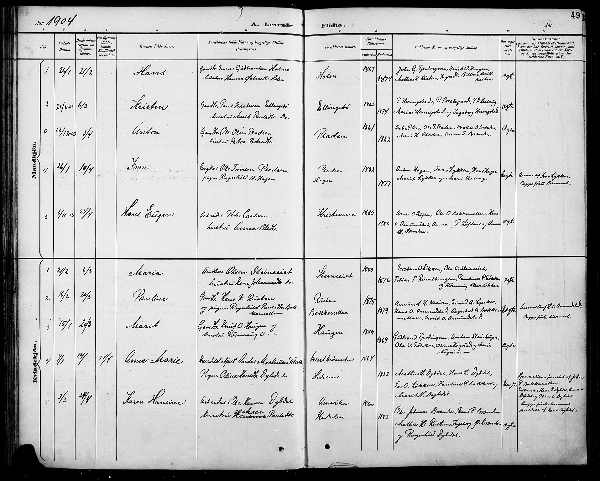 Sel prestekontor, AV/SAH-PREST-074/H/Ha/Hab/L0005: Klokkerbok nr. 5, 1894-1923, s. 49