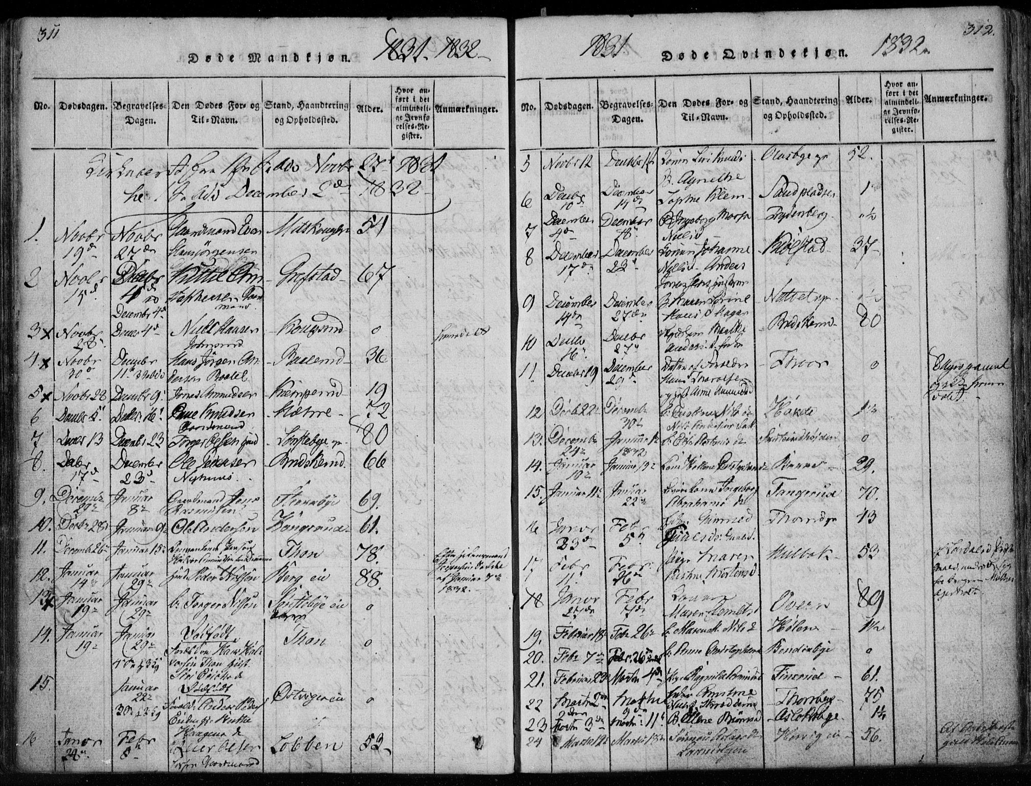 Modum kirkebøker, AV/SAKO-A-234/F/Fa/L0005: Ministerialbok nr. 5, 1824-1841, s. 311-312