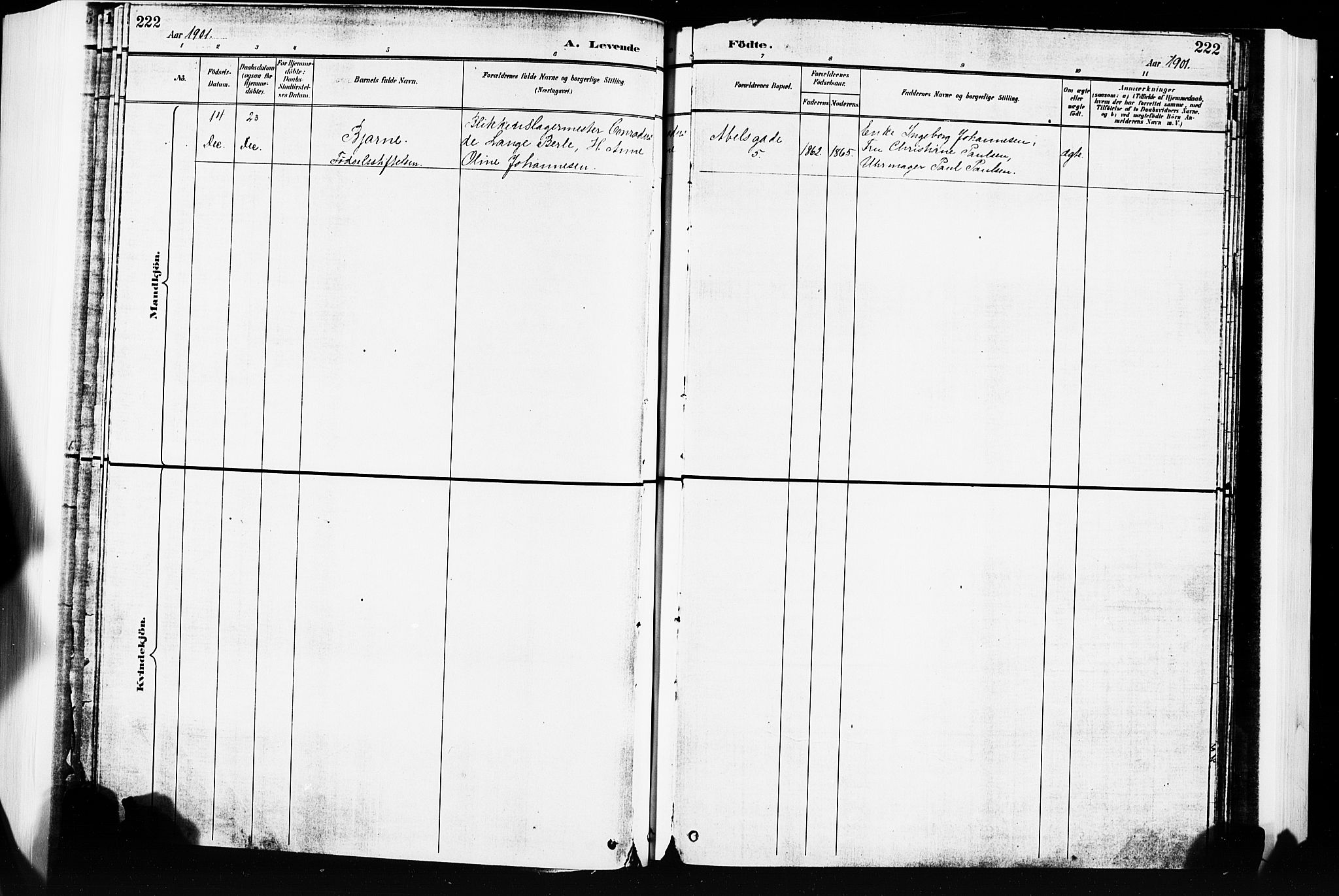 Nykirken Sokneprestembete, SAB/A-77101/H/Hab: Klokkerbok nr. B 4, 1900-1903, s. 222