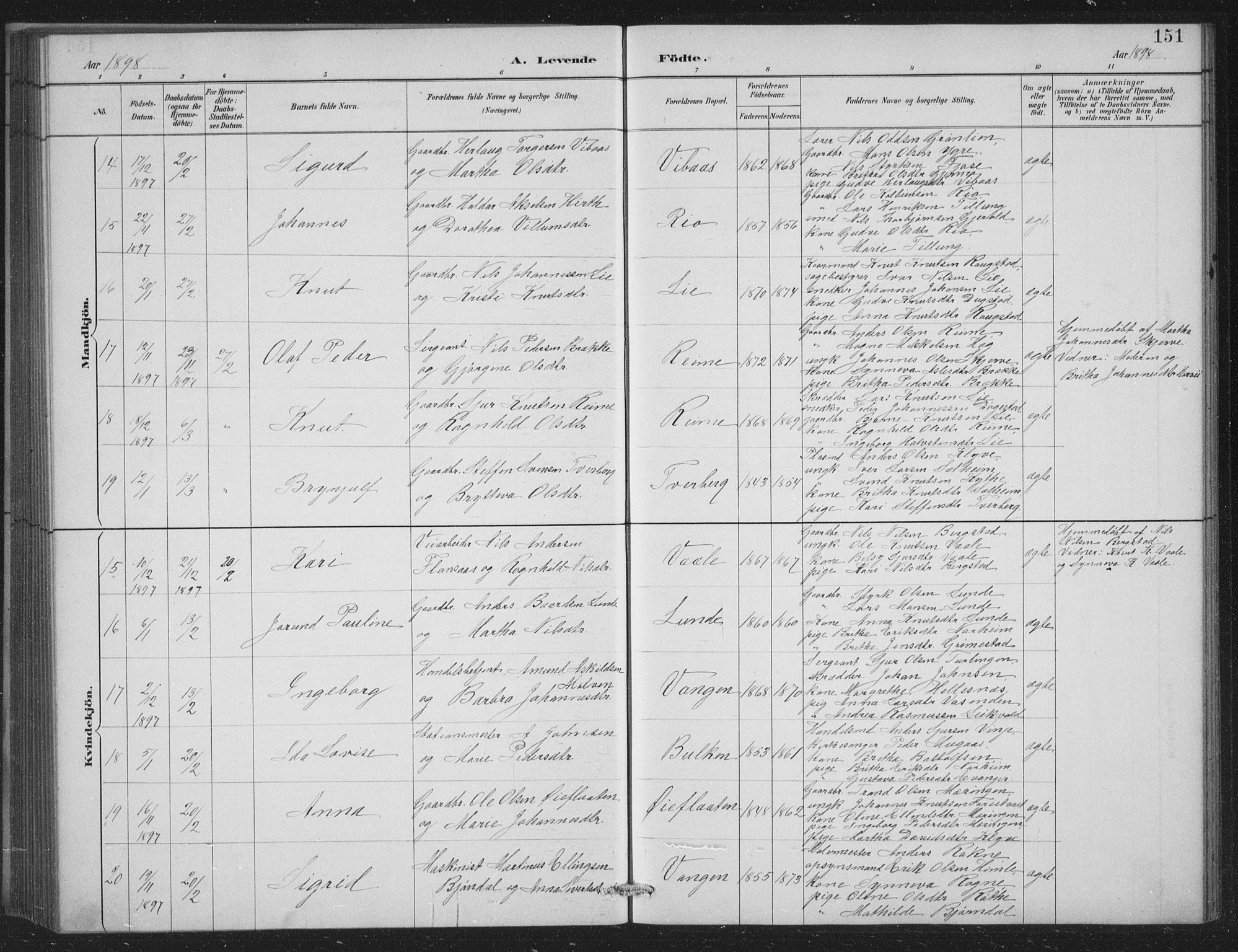 Voss sokneprestembete, AV/SAB-A-79001/H/Hab: Klokkerbok nr. C 1, 1886-1899, s. 151