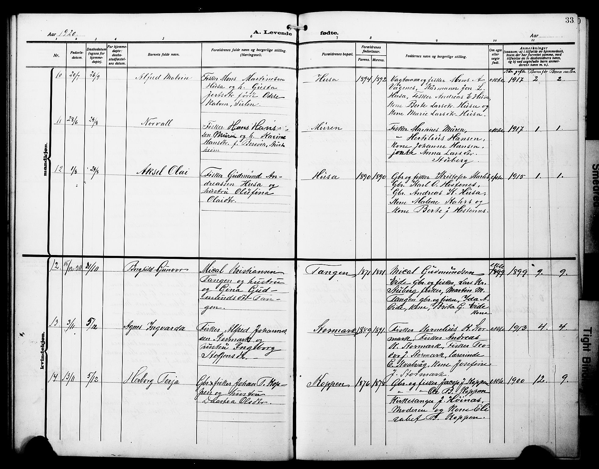 Lindås Sokneprestembete, AV/SAB-A-76701/H/Hab/Habd/L0004: Klokkerbok nr. D 4, 1913-1928, s. 33