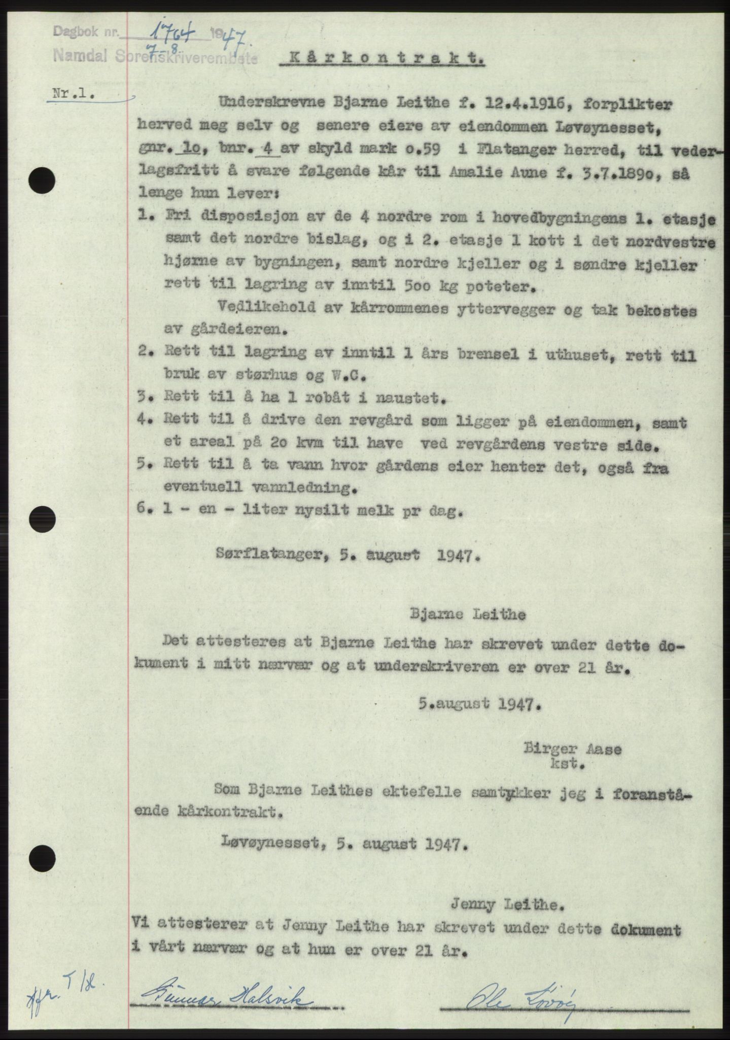 Namdal sorenskriveri, SAT/A-4133/1/2/2C: Pantebok nr. -, 1947-1947, Dagboknr: 1764/1947