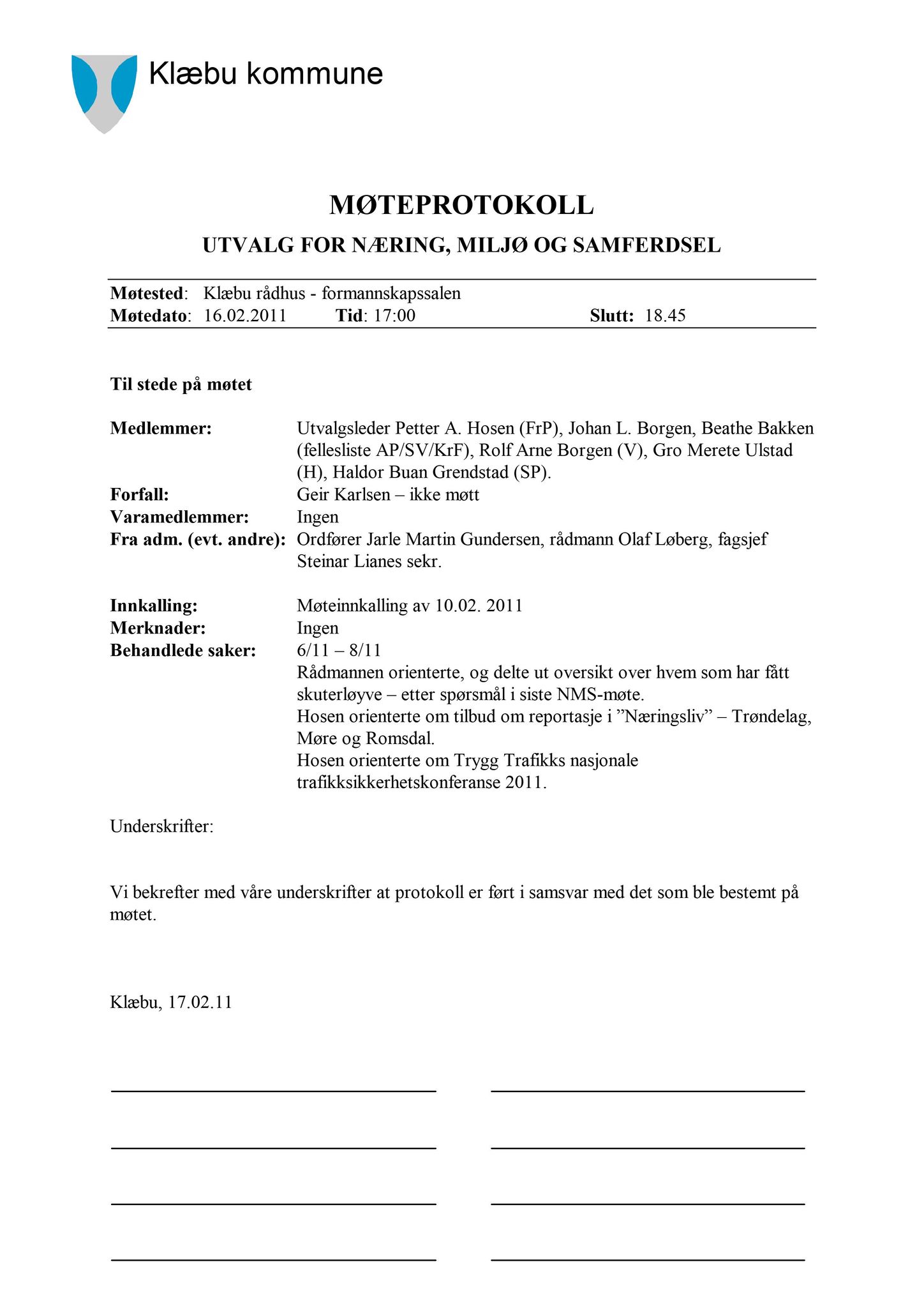 Klæbu Kommune, TRKO/KK/13-NMS/L004: Utvalg for næring, miljø og samferdsel, 2011, s. 83