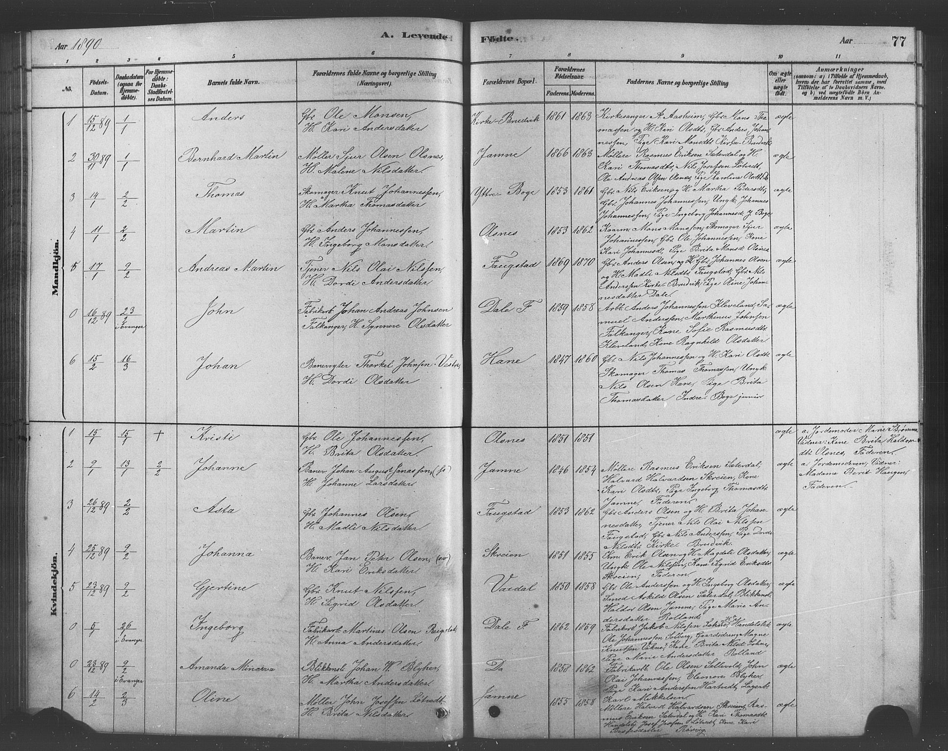 Bruvik Sokneprestembete, AV/SAB-A-74701/H/Hab: Klokkerbok nr. A 1, 1878-1907, s. 77