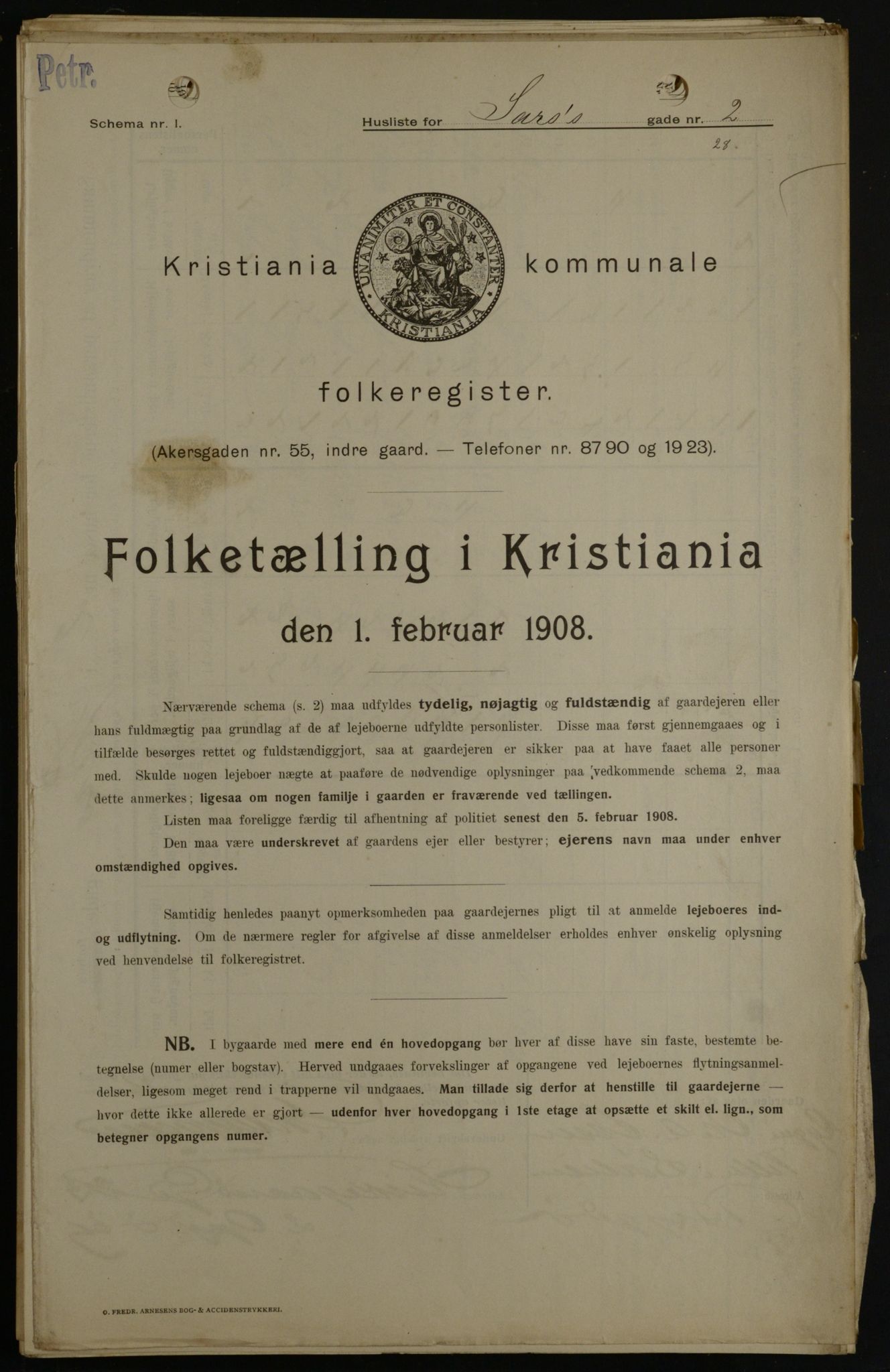 OBA, Kommunal folketelling 1.2.1908 for Kristiania kjøpstad, 1908, s. 80406
