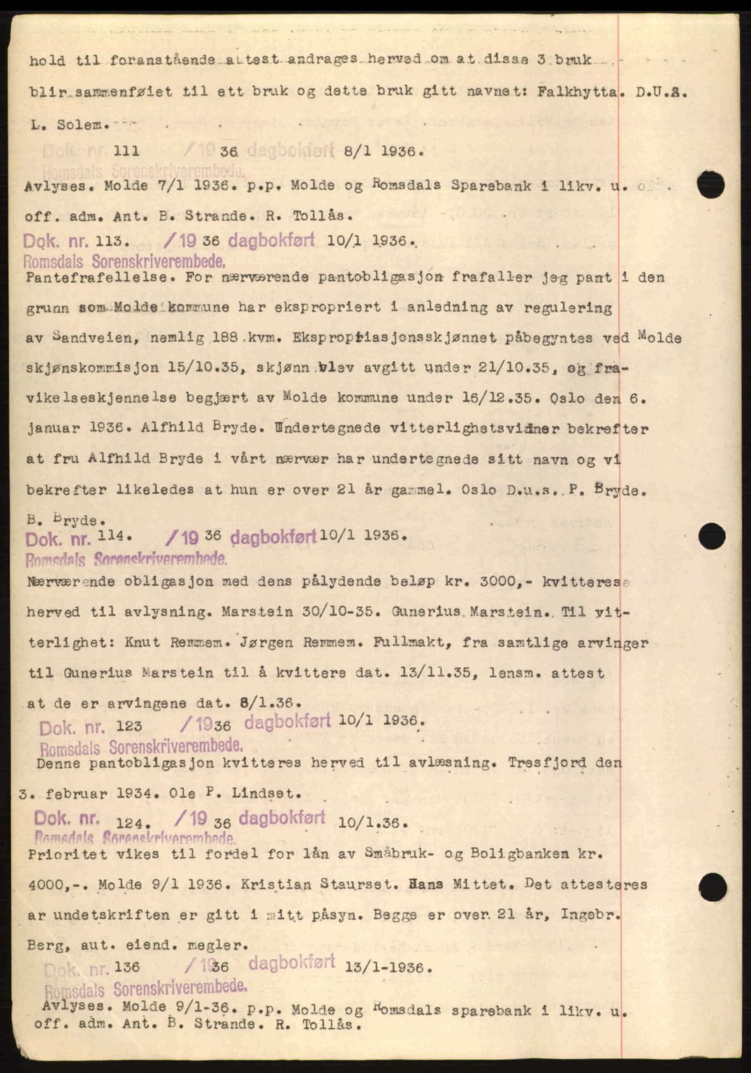 Romsdal sorenskriveri, AV/SAT-A-4149/1/2/2C: Pantebok nr. C1a, 1936-1945, Dagboknr: 111/1936