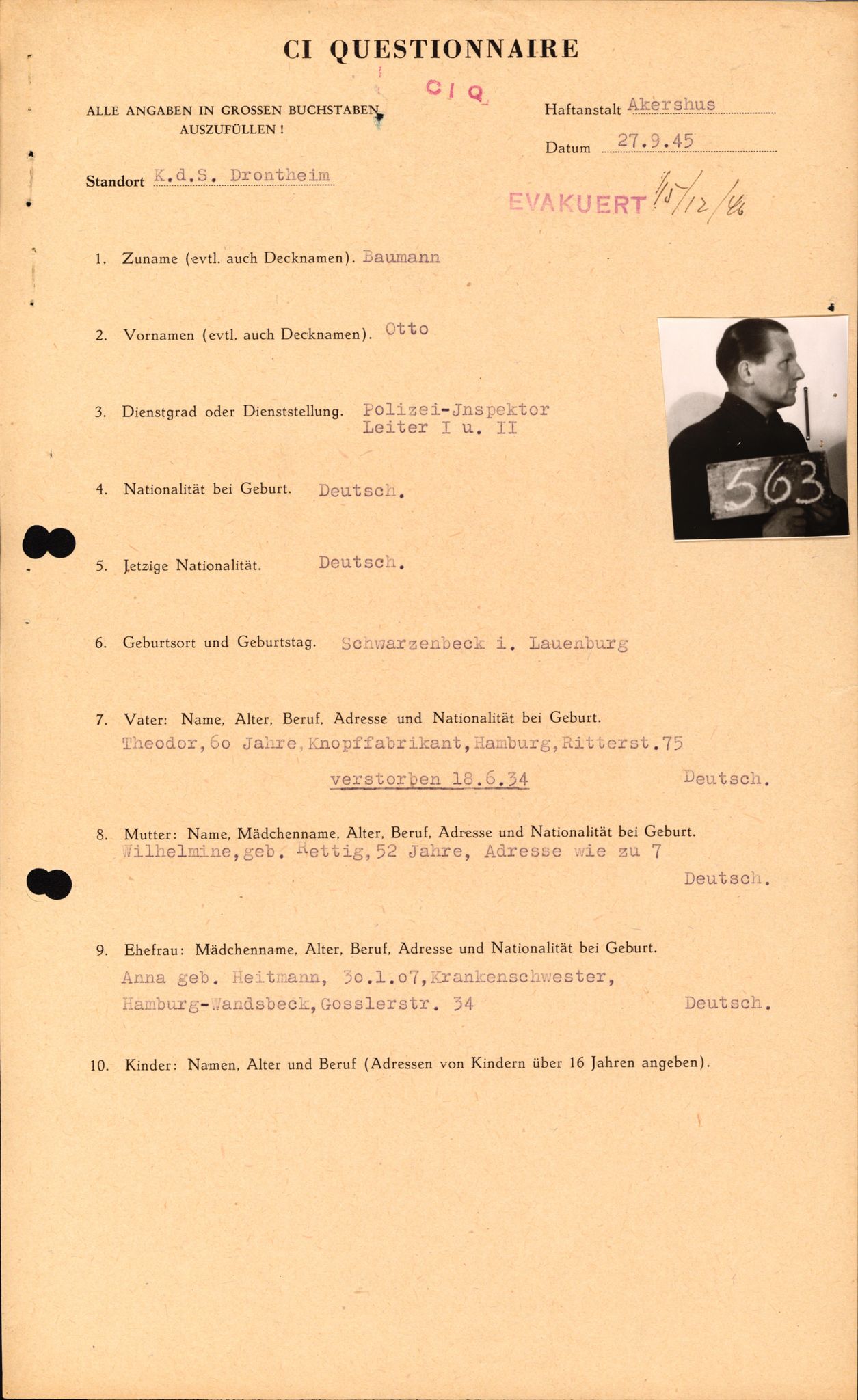 Forsvaret, Forsvarets overkommando II, AV/RA-RAFA-3915/D/Db/L0002: CI Questionaires. Tyske okkupasjonsstyrker i Norge. Tyskere., 1945-1946, s. 317