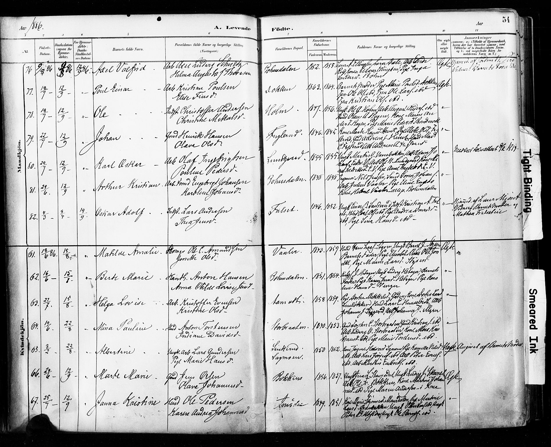 Eidsvoll prestekontor Kirkebøker, AV/SAO-A-10888/F/Fa/L0002: Ministerialbok nr. I 2, 1882-1895, s. 54