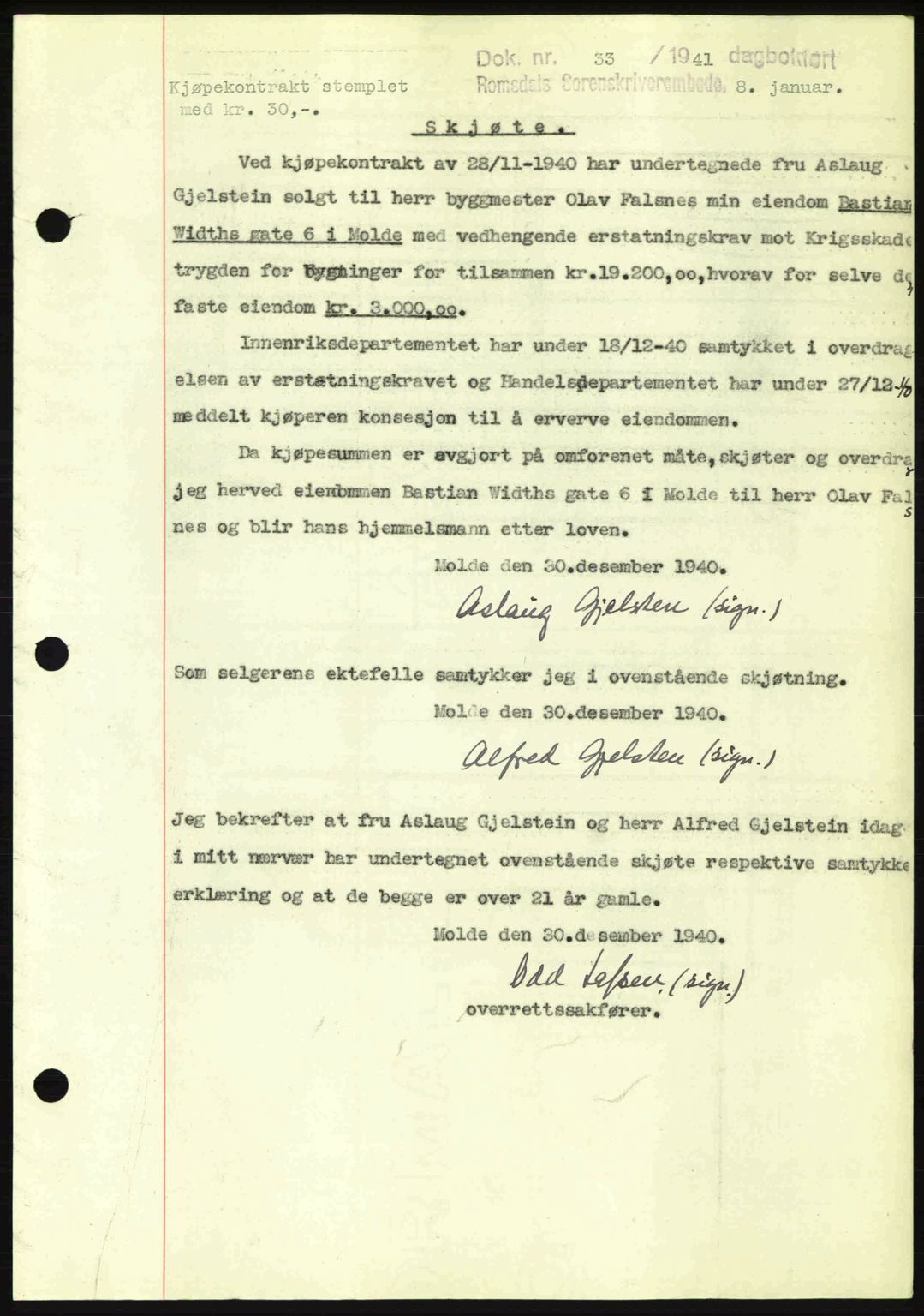 Romsdal sorenskriveri, SAT/A-4149/1/2/2C: Pantebok nr. A9, 1940-1941, Dagboknr: 33/1941