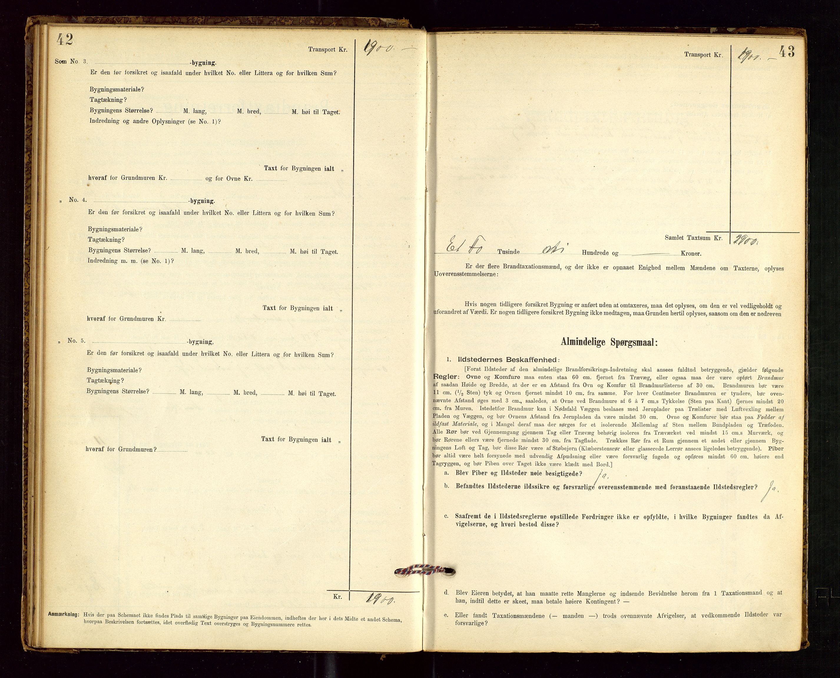 Tysvær lensmannskontor, AV/SAST-A-100192/Gob/L0001: "Brandtaxationsprotokol for Tysvær Lensmandsdistrikt Ryfylke Fogderi", 1894-1916, s. 42-43