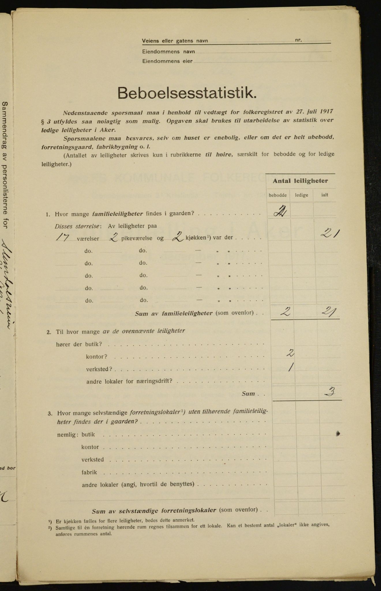 OBA, Kommunal folketelling 1.12.1917 for Aker, 1917, s. 9593